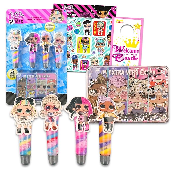Game Party LOL Surprise Lip Gloss Set - Bundle with 4 LOL Lip Gloss Tubes, a Collectible Cosmetic Case, and More | LOL Doll Lip Gloss