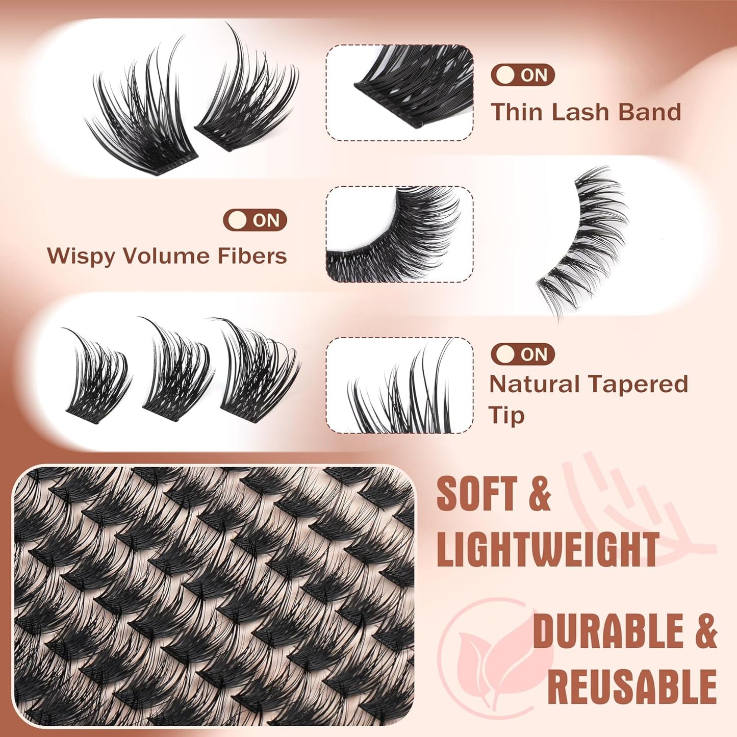 Focipeysa Wispy Lash Clusters Natural Eyelashes Extensions 10-16mm Cluster Lash Extensions C-Curl Lashes Extensions with Bottom Lashes Salon Effect Individual Eyelash DIY Eyelashes Clusters at Home
