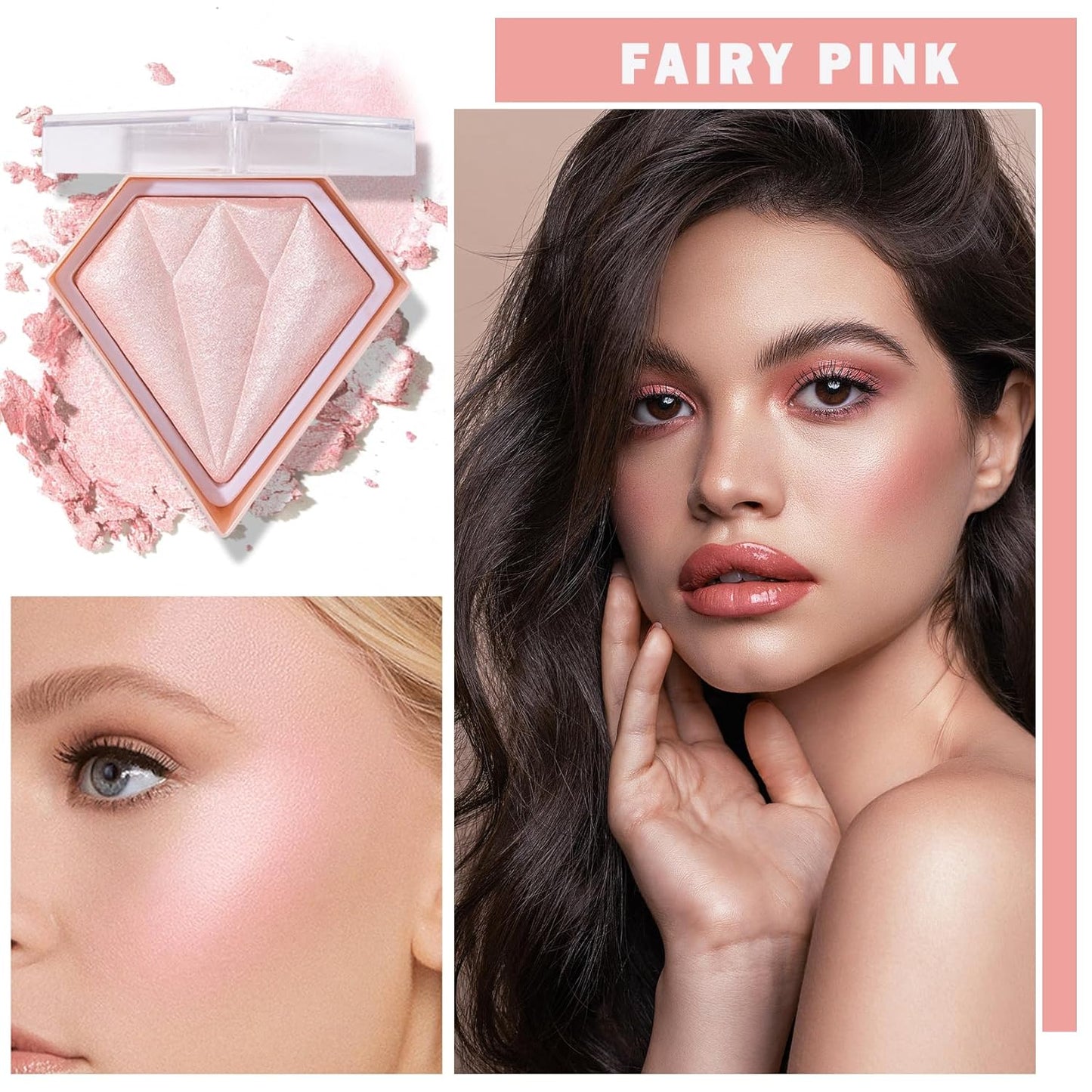 Face Pink Blush Highlighter Makeup Palette Shimmer Contour Waterproof Long-Lasting, Brightens Face Contour Illuminator Highlighters Blush Makeup Palette - 03 Fairy Powder
