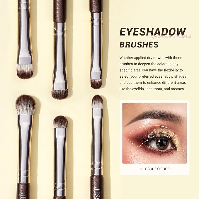 Jessup Eye Makeup Brushes Set Professional 15pcs Brown Eyeshadow Brush Eyebrow Concealer Eyeliner Blending Brush for Makeup Premium Synthetic Eye Brush Set, T499
