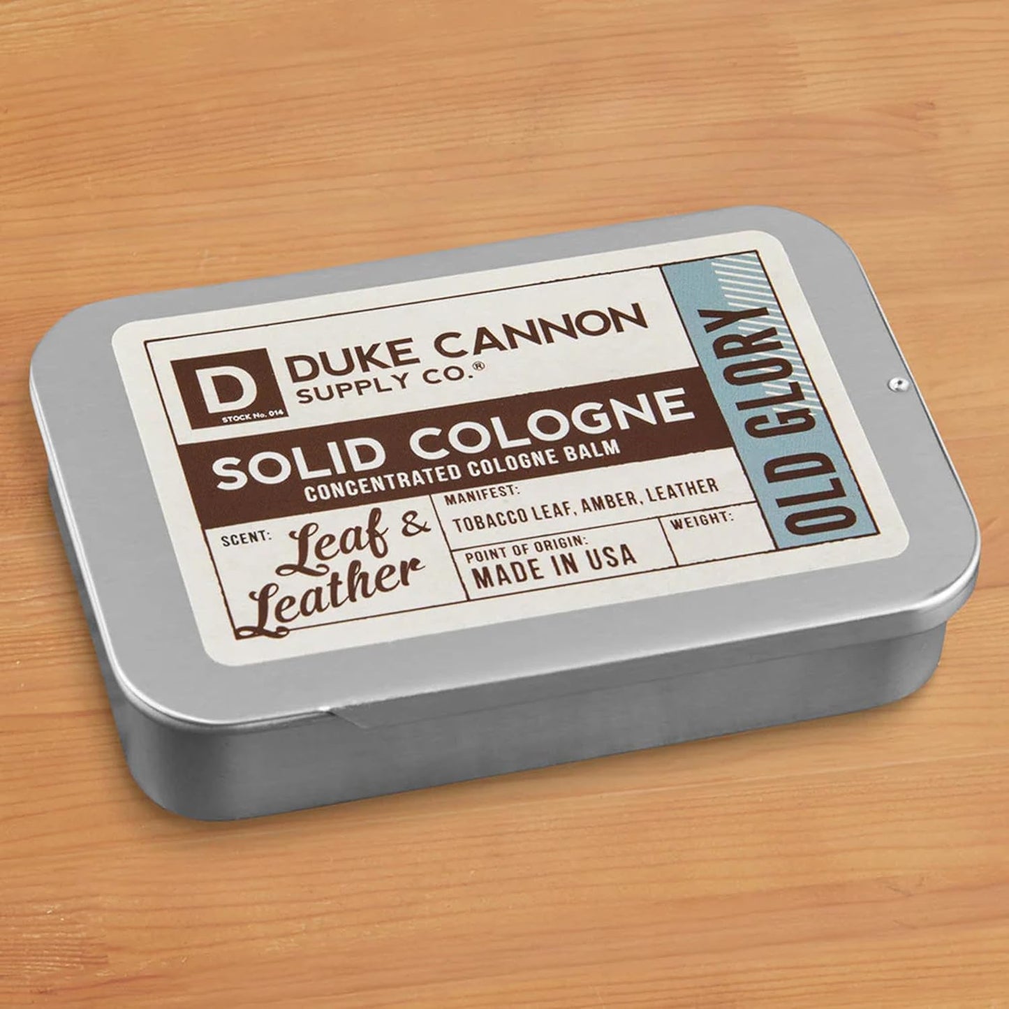 Duke Cannon Solid Cologne - Old Glory Premium Concentrated Cologne Balm, Fresh Tobacco, Amber, and Leather Scent, 1.5 oz. Travel Tin