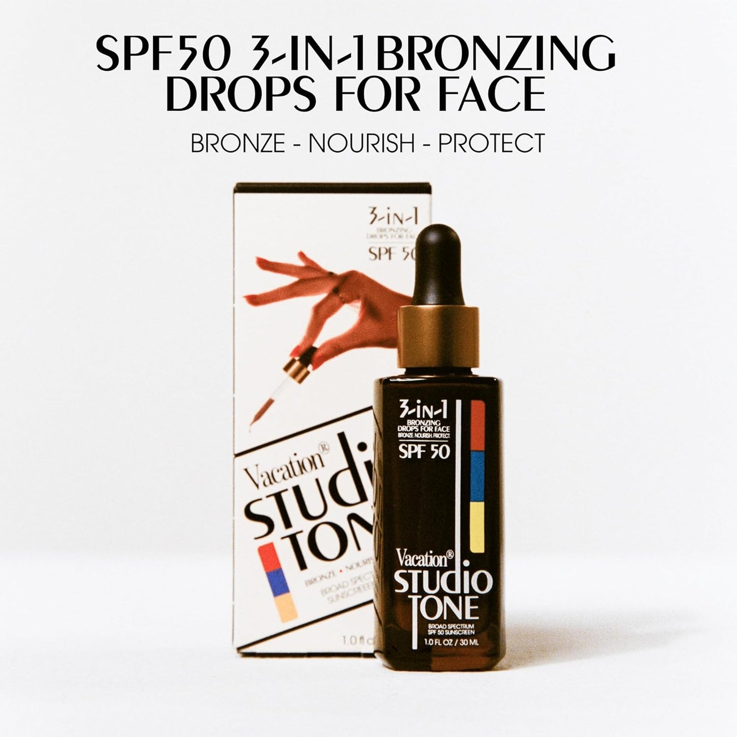 Vacation Studio Tone SPF 50 Sunscreen Bronzing Drops For Face, Sunkissed Skin Bronzer, Makeup-Friendly Tan Drops, Non-Comedogenic, Broad Spectrum Sun Block, Vegan & Cruelty-Free, 1 Fl. Oz.
