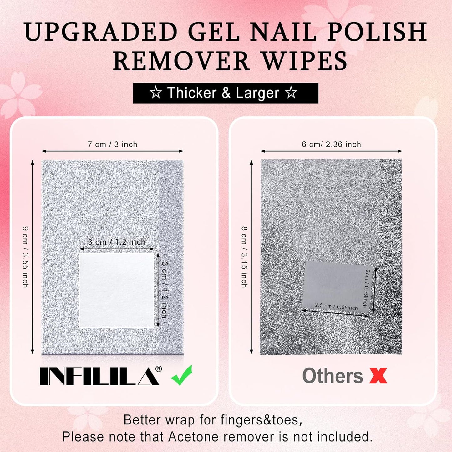 NXJ INFILILA Nail Foil - 300PCS Foil Nail Wraps Gel Nail Polish Remover Foil Wraps for Nails, Soak Off Gel Remover with Larger Cotton Pad for Removing Nail Polish at Home