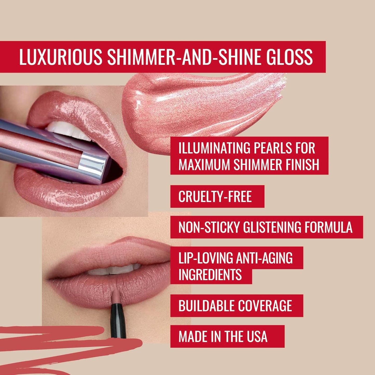 Runway Rogue LuxGloss Kit with 2 Moisturizing Shimmer Lip Gloss Tubes (‘Strike a Pose’ and ‘Fashion Week’) and 1 Matte Lip Liner Pencil (‘Work It Babe’)