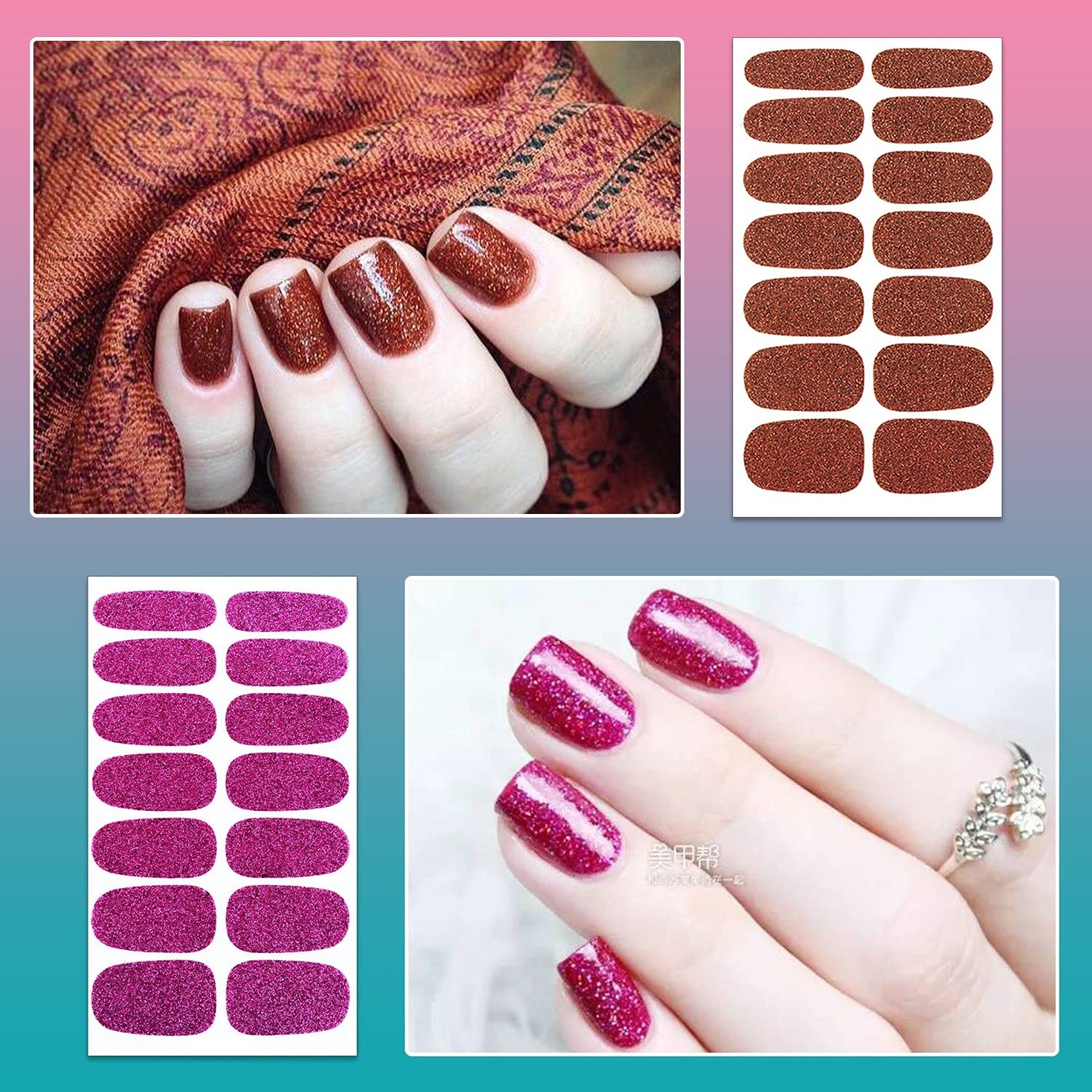 SILPECWEE 224 Pieces 16 Sheets Nail Polish Strips for Women Nail Polish Stickers Glitter Nail Wraps for Women Adhesive Nail Decals Gel Sticker Nails for Girls with File (Classy Glitter)