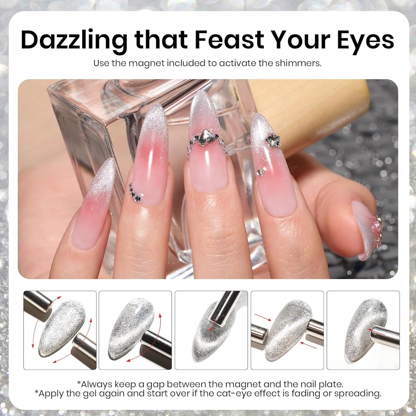 Beetles Cat Eye Gel Nail Polish, 1 Pcs 9ml Sliver Glitter Cat Eye Sliver Dreamscape with Magnet Soak Off LED Nail Manicure DIY Art Home Salon Gifts for Women