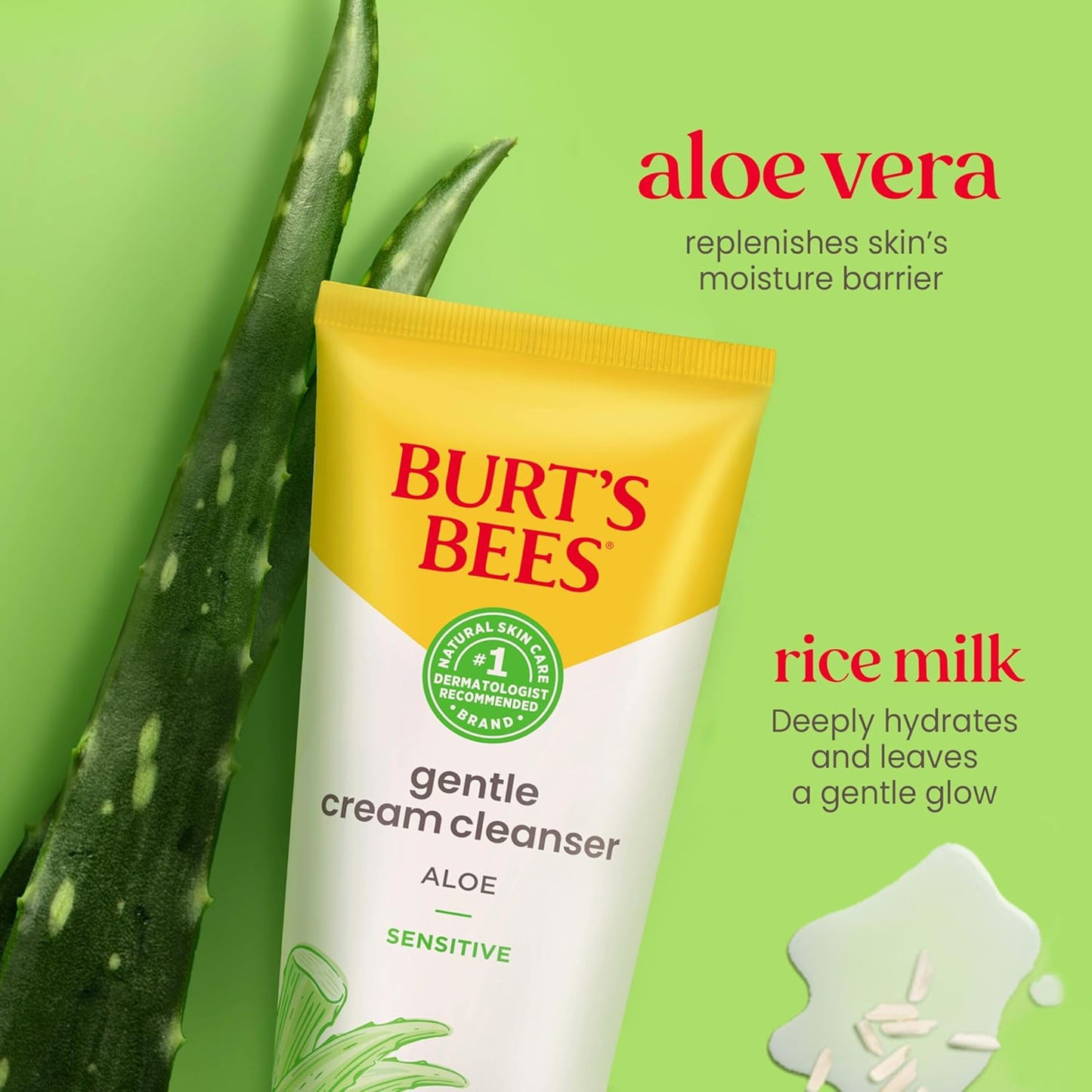 Burt's Bees Gentle Cream Cleanser with Aloe for Sensitive Skin, 98.9% Natural Origin, 6 Ounces