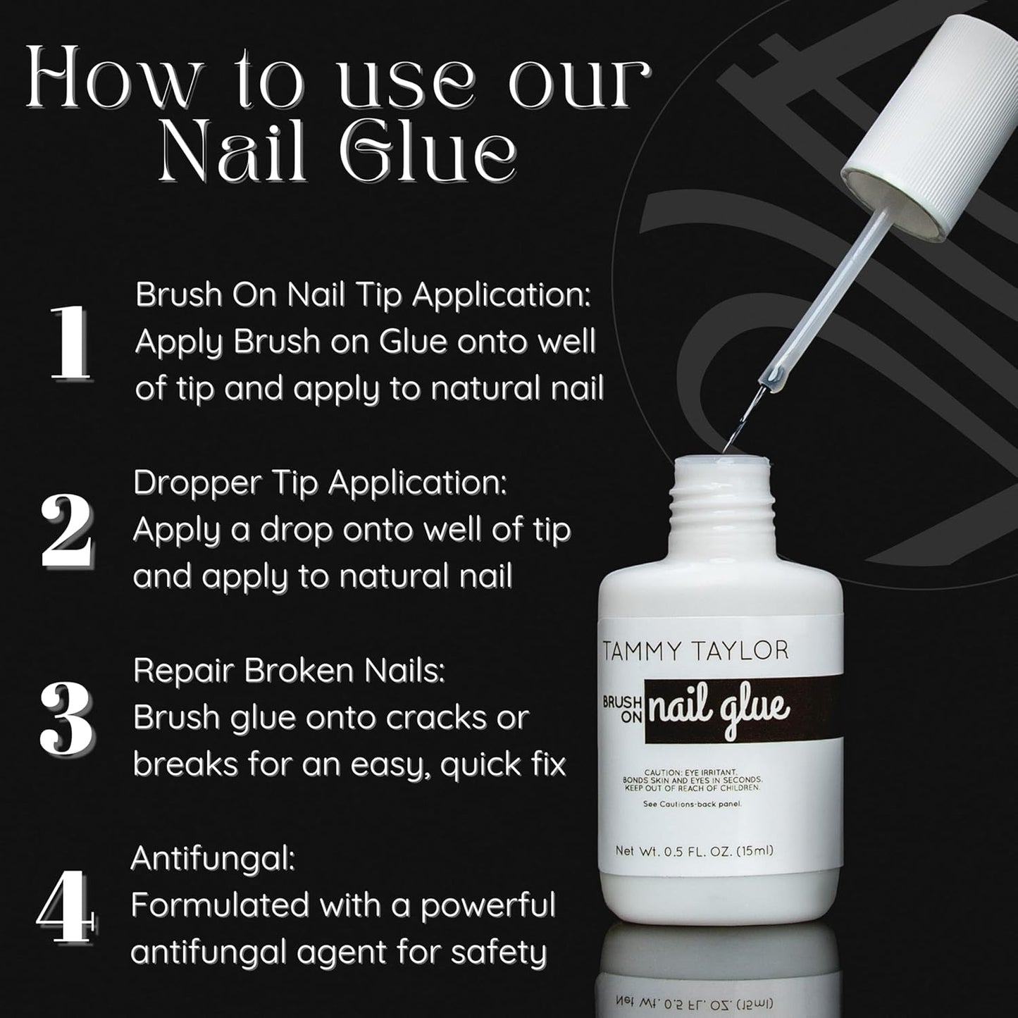 Tammy Taylor Brush On Nail Glue | Dry-Clear Gel Nail Glue for Press on Nails, Acrylics, Tips and Even Natural Breaks | UV/LED Curing Needed | Strong Gel for Nails and Extensions