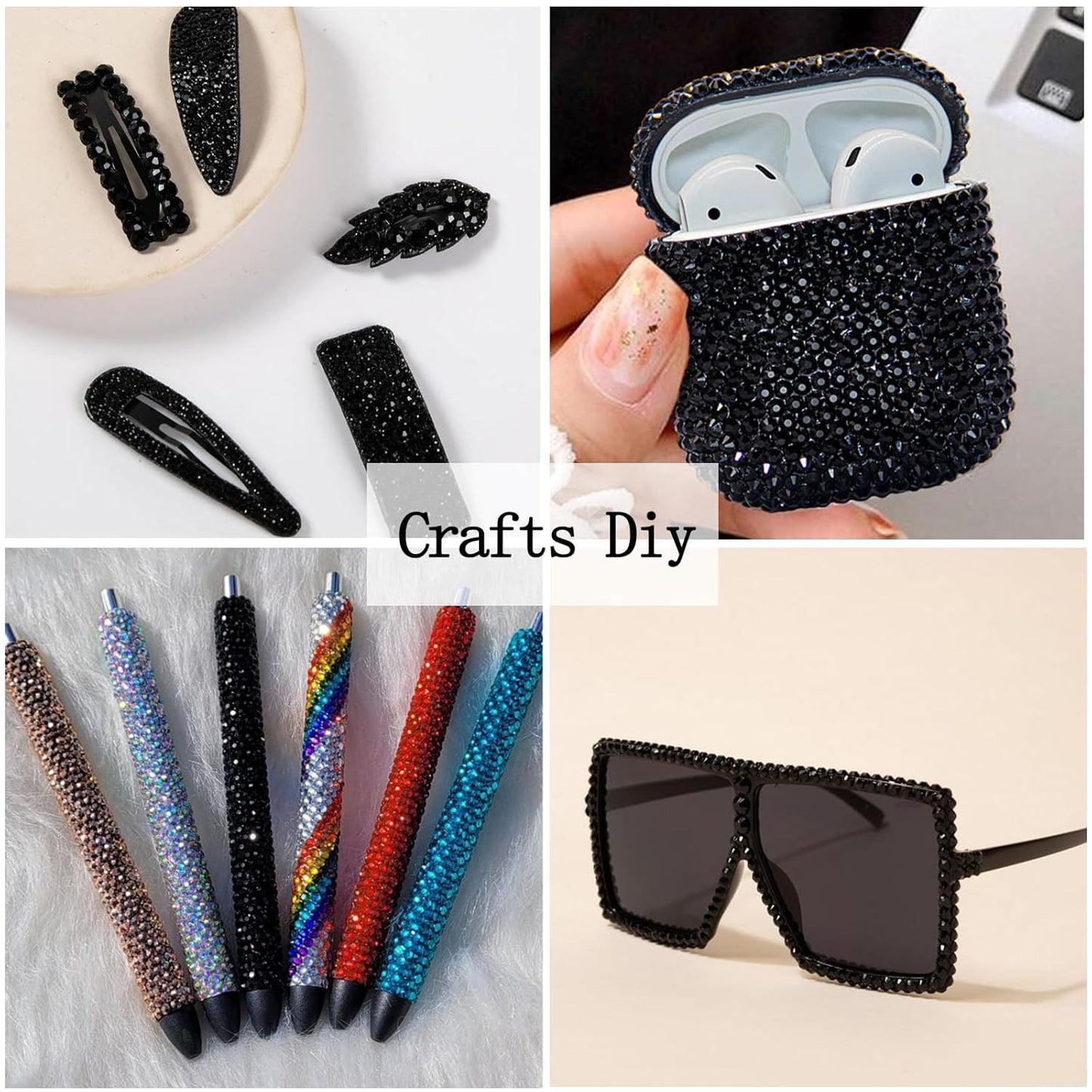 Nail Art Rhinestones with Glue Gel Flatback Nail Charms Luxurious Supplies Accessories Champagne Nails Gems Jewelry for Women Nails DIY Design Decoration,Black