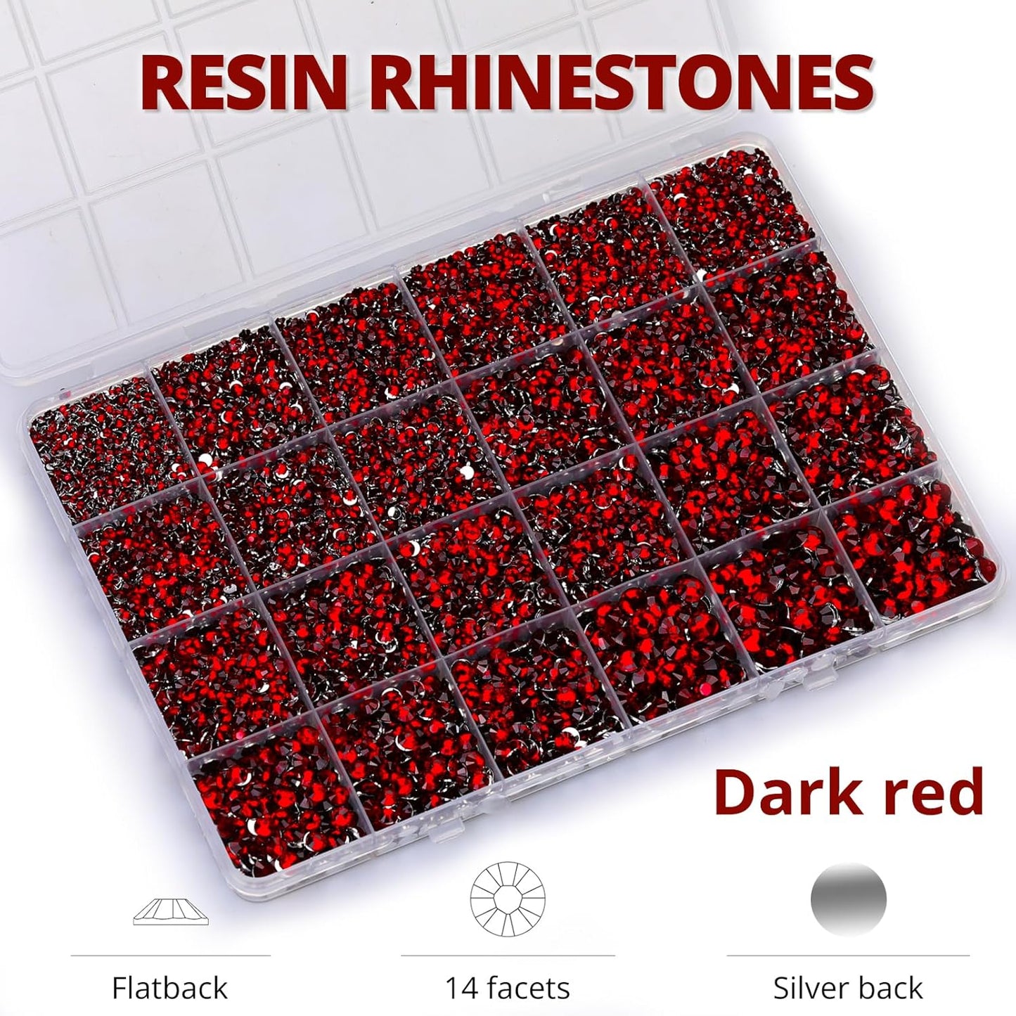 30000Pcs Resin Rhinestones Set for Crafting Bedazzling, Maroon Dark Red Burgundy Flatback Gems Jewels for Crafts Clothes Shoes Fabric Outfit Nails Makeup, Flat Back Crystal 2-6mm with b 7000 Glue