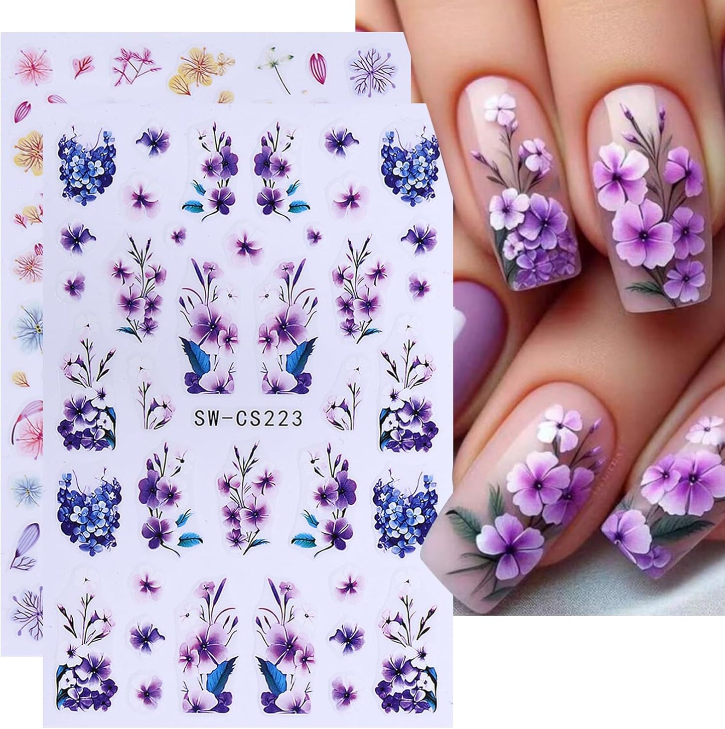 Flower Stickers Nail Art Decals 12PCS Summer Nail Art Designs with Tweezers Tulip Butterfly Leaf Florals Ladybug Decals 3D Self-Adhesive Manicure Simple Nail Stickers for Women Acrylic Nails Supplies