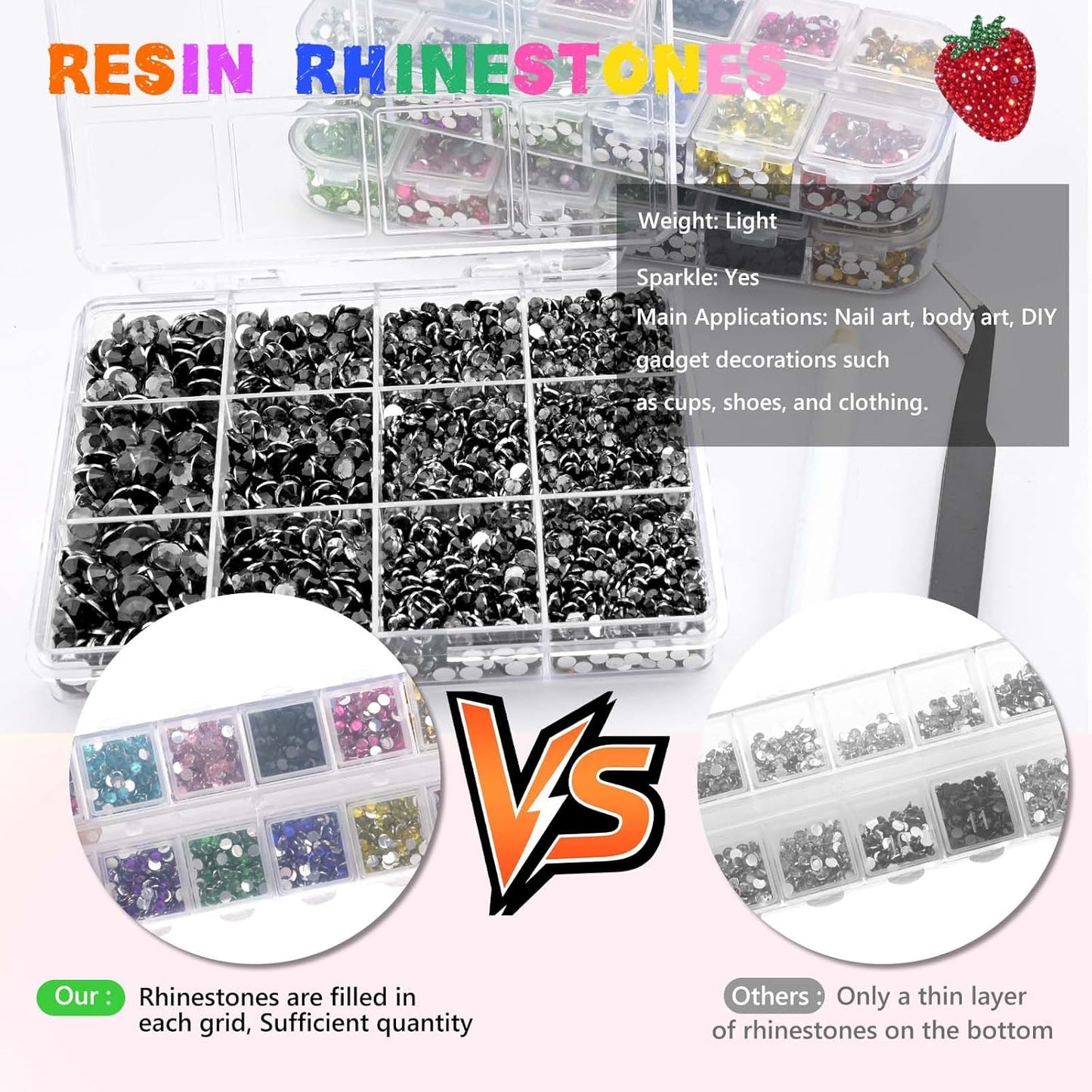 Morcheiong 17000Pcs Resin Rhinestones Colorful Flatback Crystals Diamond Includes Tweezers and Pickup Pen Suitable for Crafting DIY Nail Art Makeup Wedding Dress Clothing Mug