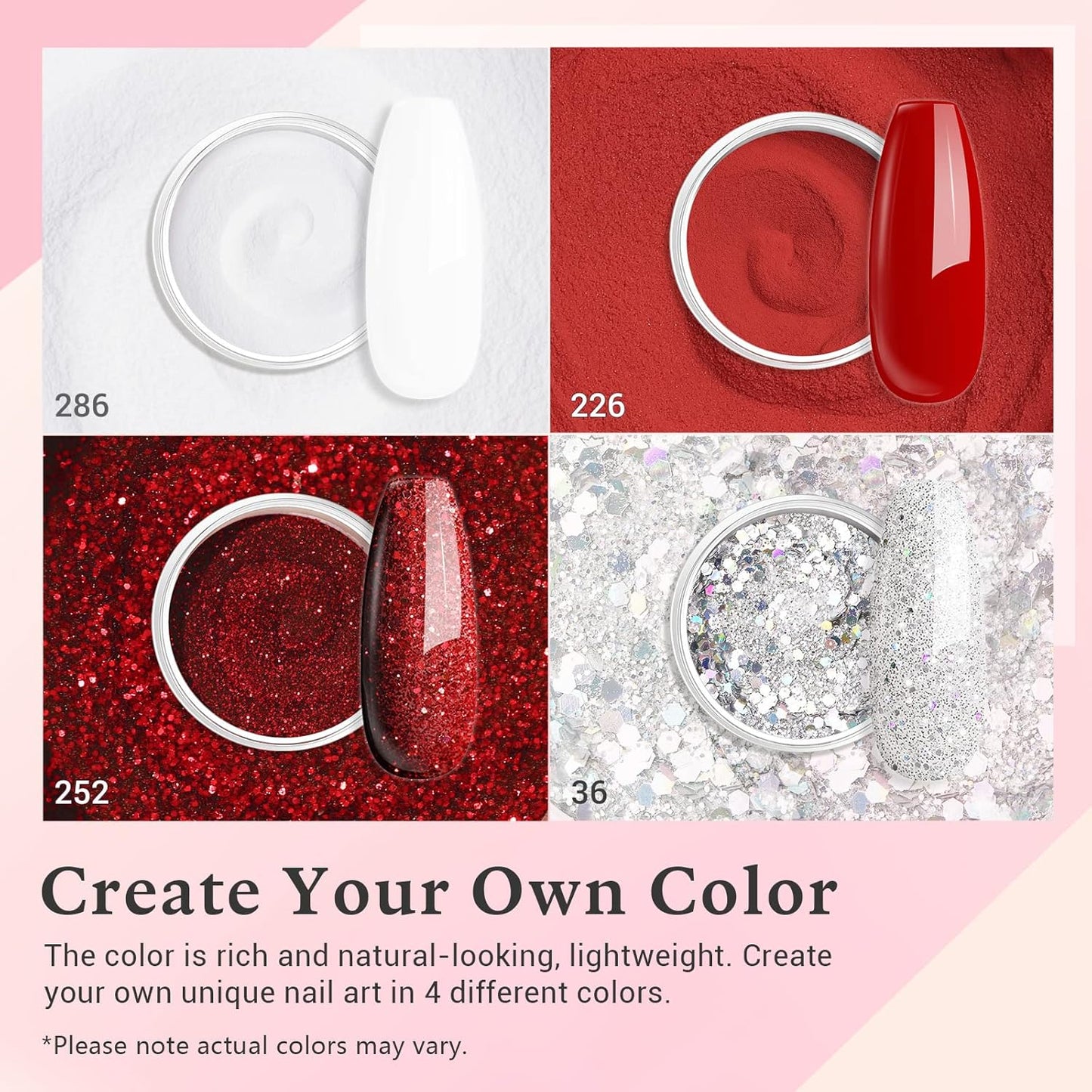 AZUREBEAUTY Dip Powder Nail Starter Kit Berry Red Milky White Silver Glitter, 4 Colors Dipping Powder Set, French Nail Art Base Top Coat Activator Essential Liquid Manicure No Lamp Needed Salon