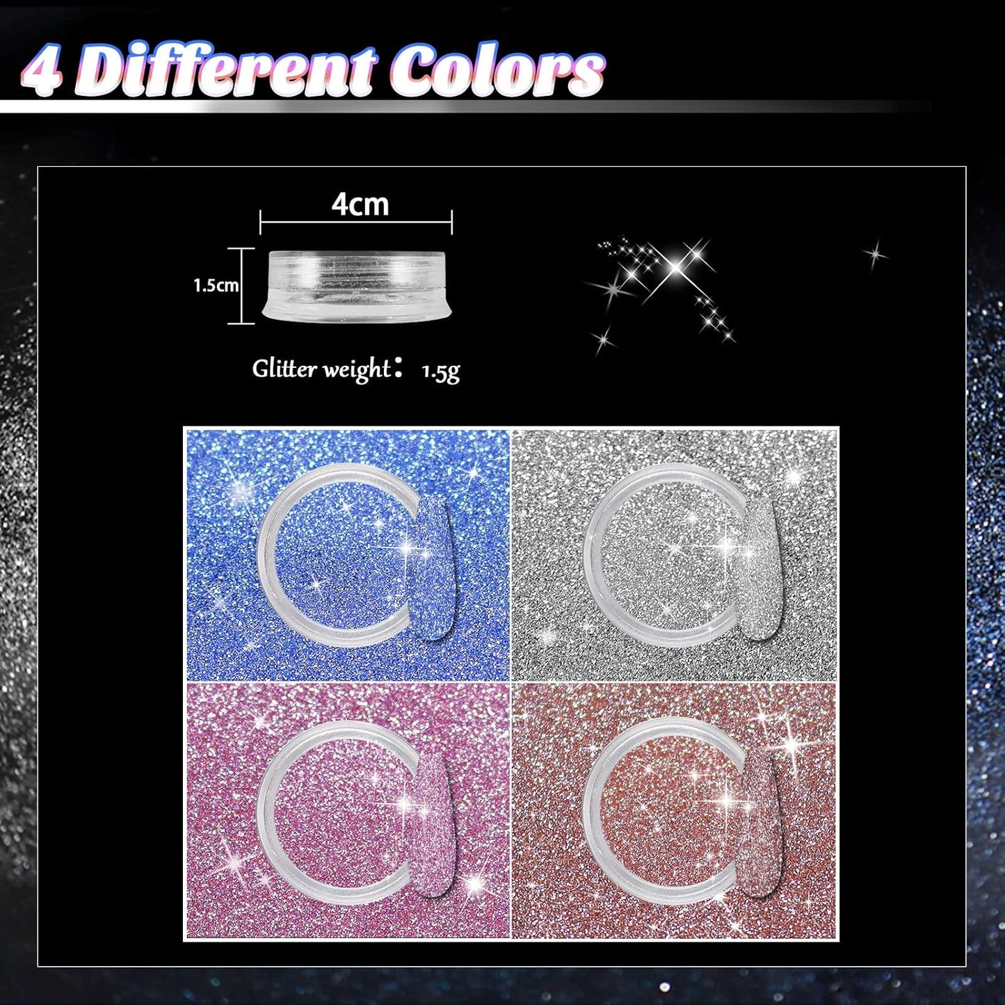 Allstarry Diamond Nail Glitter 4 Colors Sparkling Korea Reflective Glitter Diamond Dust Shiny Powder Pigment Craft Sequins Nail Supplies for Nail Art Gel Polish Crafts Disco Party Nightclub Wedding
