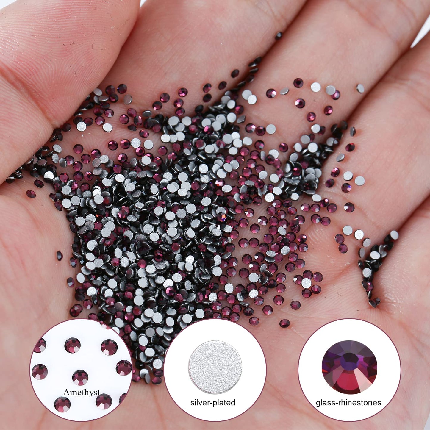 1440Pcs Amethyst Crystal Rhinestones,Glass Flatback Rhinestones Mini Gemstones for Nail Face Makeup Art Crafts Clothes Decoration -(SS6,2.0mm,Amethyst)