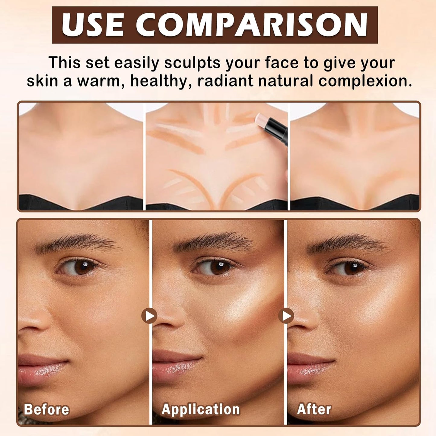 CAHIUYOA 6-Color Cream Contour & Highlighter Makeup Kit, Bronzer & Highlighter Stick for Beginner, Long-Lasting Waterproof Face Makeup