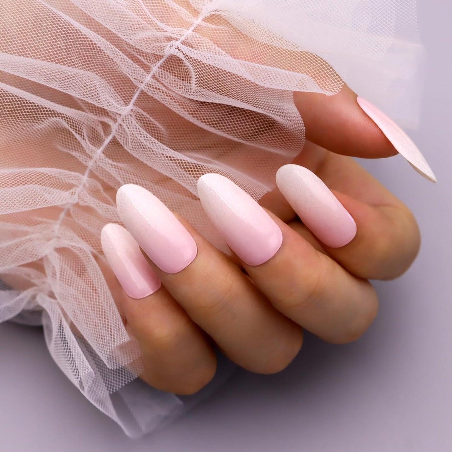 Semi Cured Gel Nail Strips-Valentine's Day Press on Nails Pink Glitter Coffin Fake Nails,Semi Cured Gel Nail Stickers, Romantic Manicure Kit,Works with Any UV/LED Lamps(Sugar Pink)