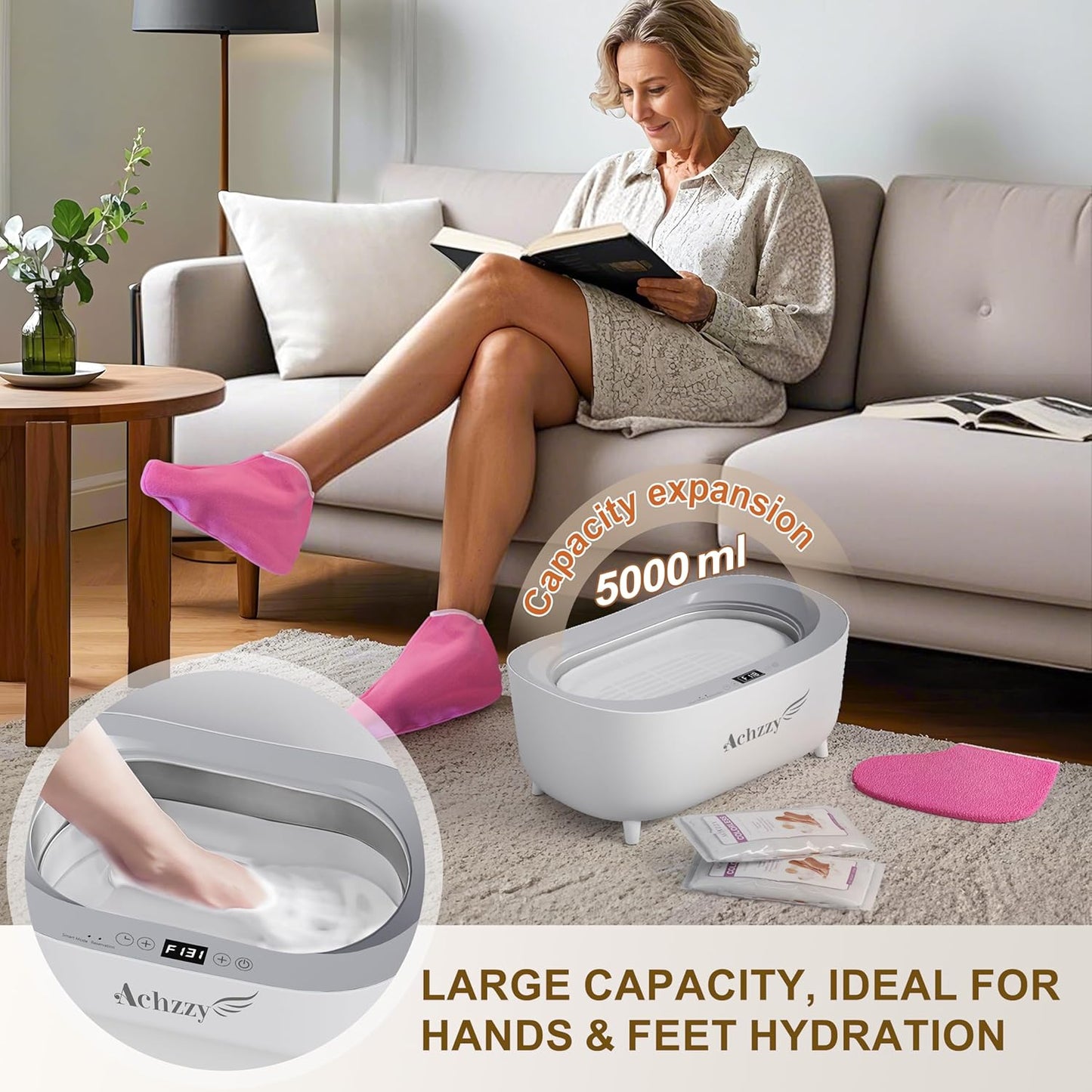 Paraffin Wax Machine for Hands and Feet, 5000ml Professional Wax Warmer with Temperature Control, Smart Heating, Stainless Steel Inner Pot, Moisturizing Hot Wax Bath with Unscented Refills