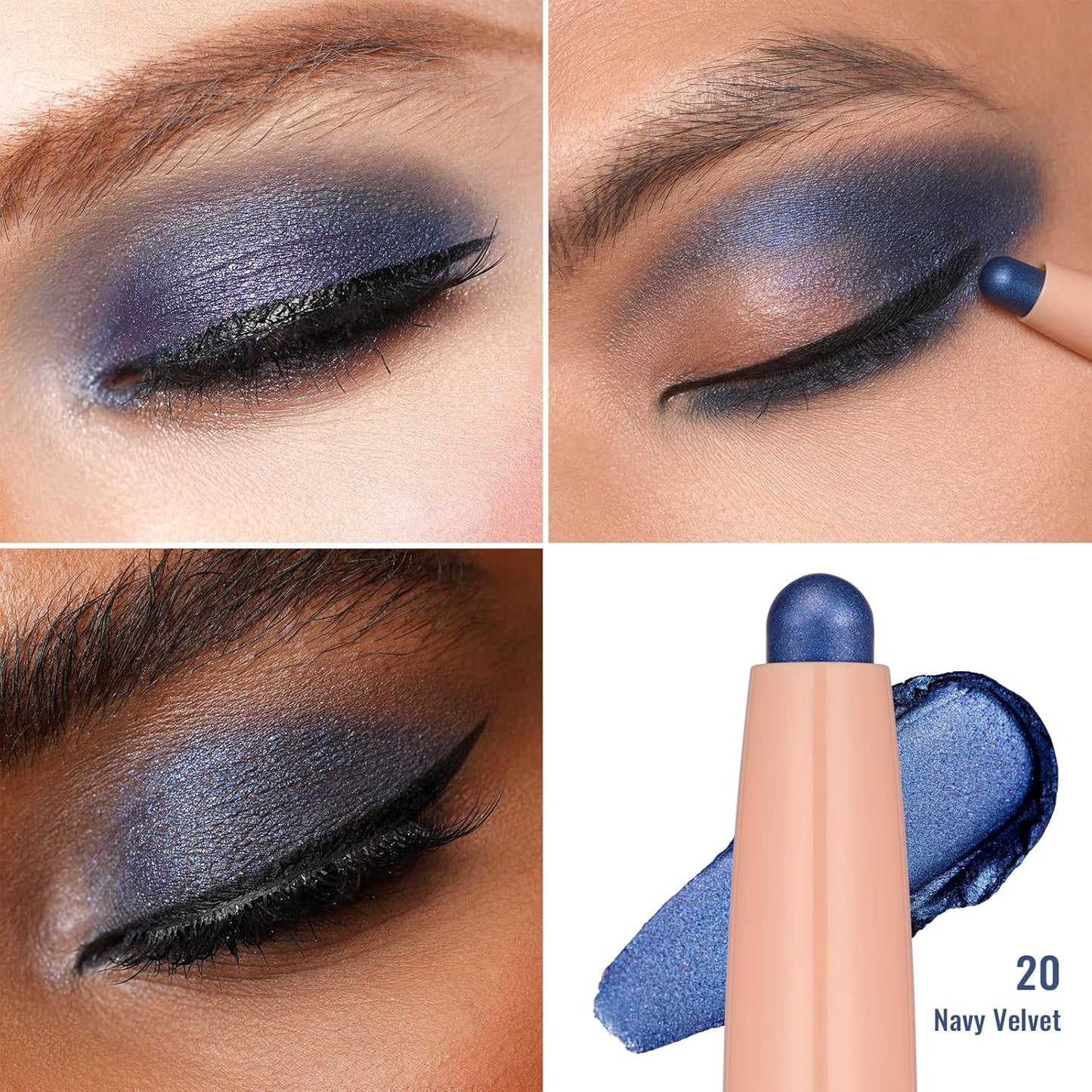 Oulac Waterproof Eye Shadow Stick Smooth and Long Lasting, Shimmering Glitter Finish, Blendable Eyes Makeup, Vegan & Cruelty-Free 3.8g, 20 Navy Velvet