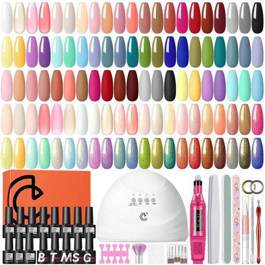COSCELIA 53ps Gel Nail Polish Kit with U V light and Drill Starter Kit 35 Fall Colors Gel Polish 5pcs Top Base Coat LED Lamp Nail Art All Seasons Gel Manicure Kit Gifts for Women