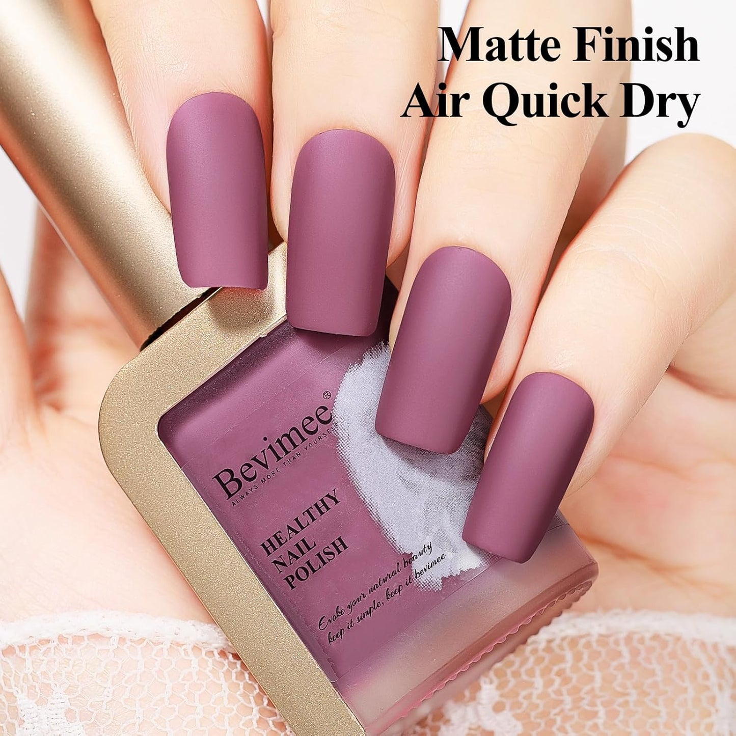 Matte Nail Polish, Air Quick Dry Nail Lacquer Matte Finish Effect, Long Lasting & Fast Drying Nail Pigment Velvet Nail Polish For Nail Art, Purplish Red12ml