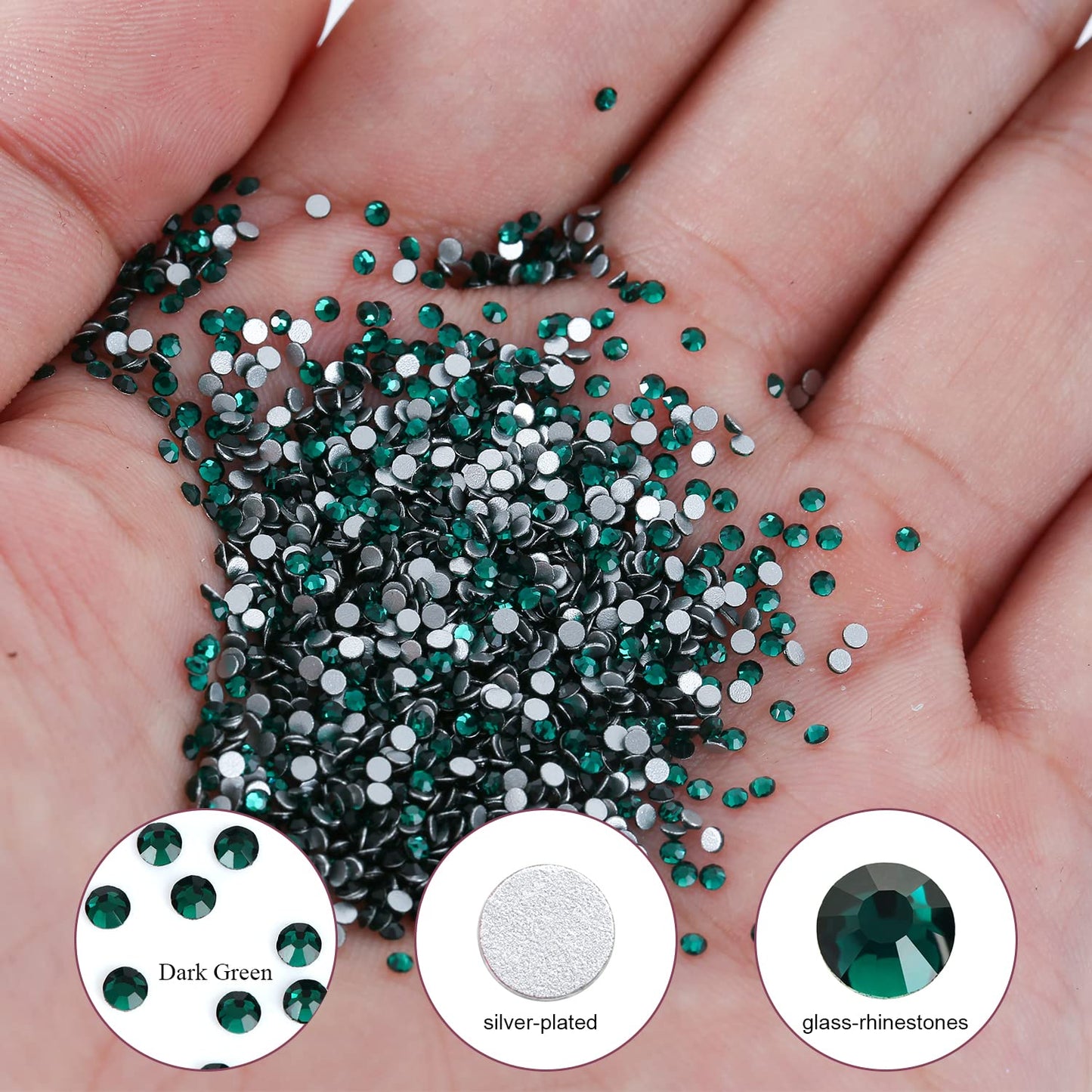 1440Pcs Dark Green Crystal Rhinestones,Glass Flatback Rhinestones Mini Gemstones for Nail Face Makeup Art Crafts Clothes Decoration -(SS6,2.0mm,Dark Green)