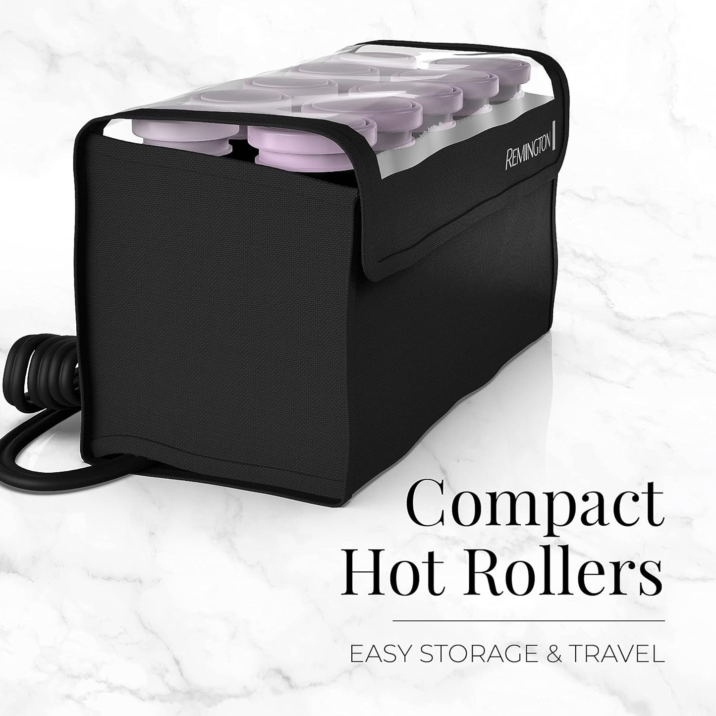 Remington Compact Ceramic Dual Voltage Hot Rollers for Long and Short Hair, Hair Setters, Hair Curlers, 1-1 ¼" Purple/Black, 10 Piece Set