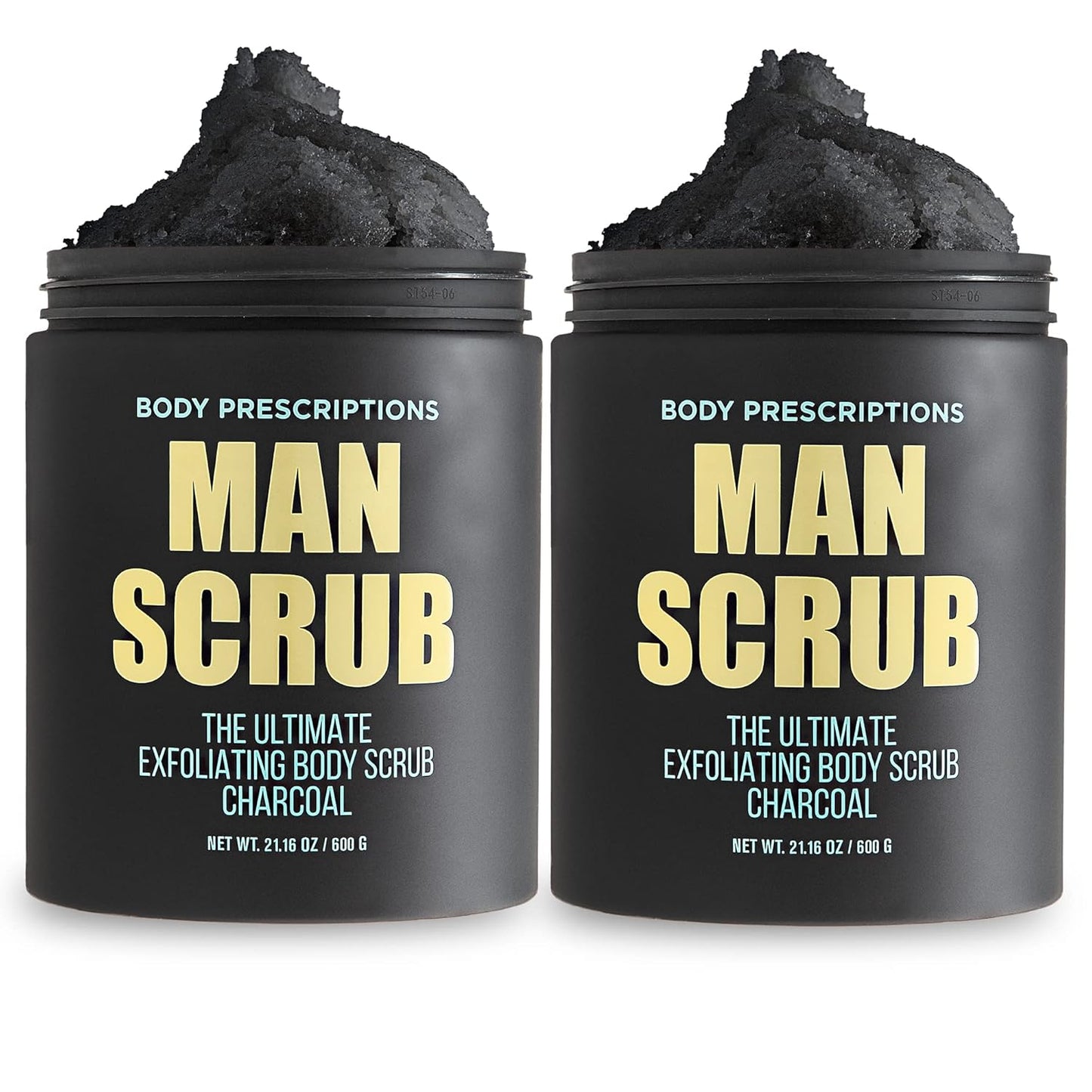 Body Prescriptions Men’s Exfoliating Body Scrub – Ultimate Skin Cleansing Wash in Jar with Twist-Top Lid, For All Skin Types, 21 Ounce (Pack of 2), Charcoal
