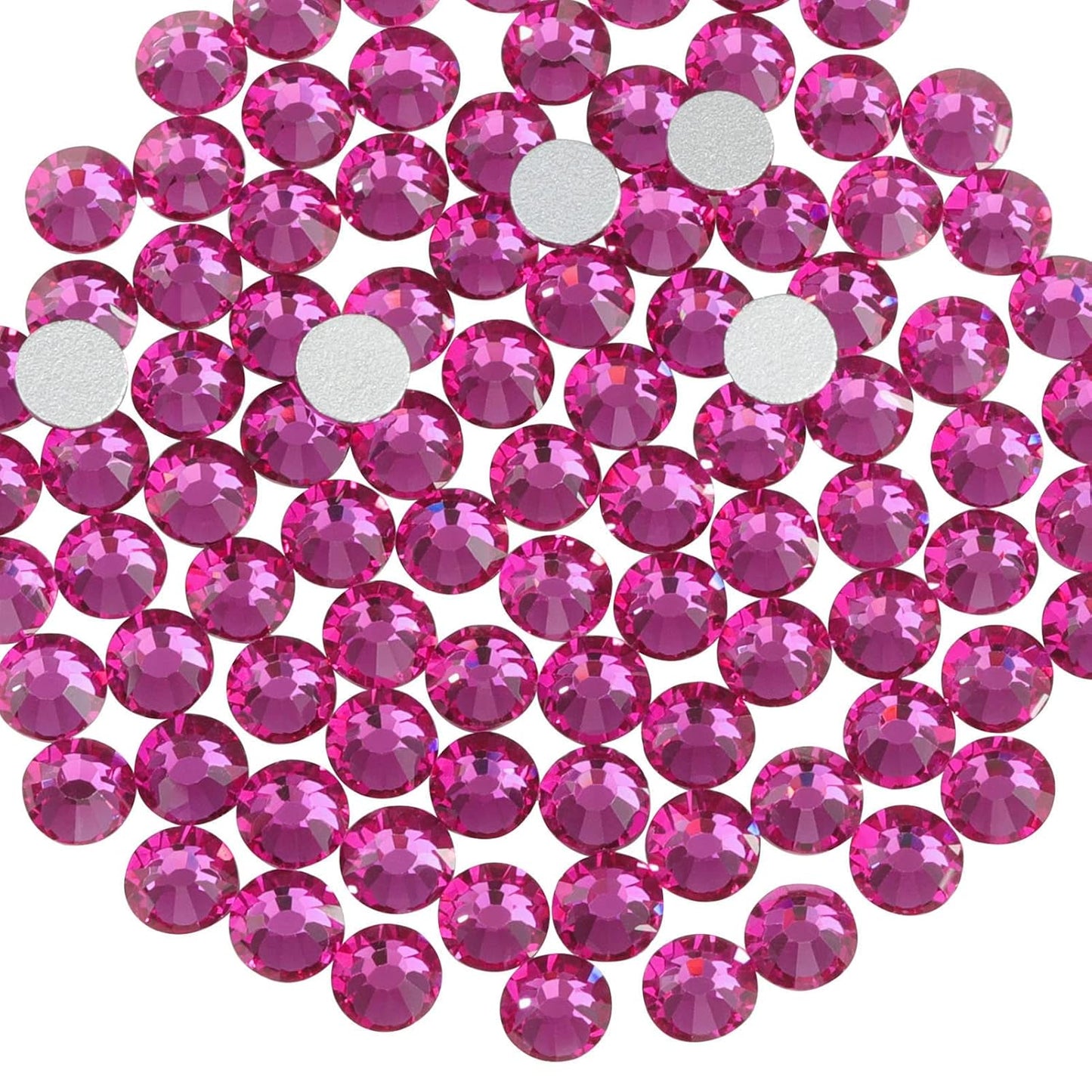 Beadsland 144pcs Flat Back Crystal Rhinestones Round Gems for Nail Art and Craft Glue Fix, Fuchsia, SS40, 8.4-8.7mm