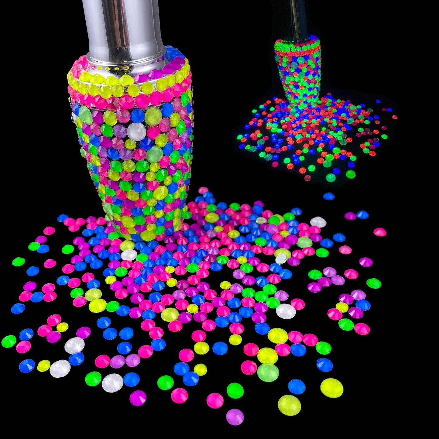 Flatback Glass Rhinestones,Bedazzler Gems 1440pcs Non Hotfix Crystal Rhinestones for Nail Charms Crafts Clothes Tumblers,Pink AB Neon,SS16