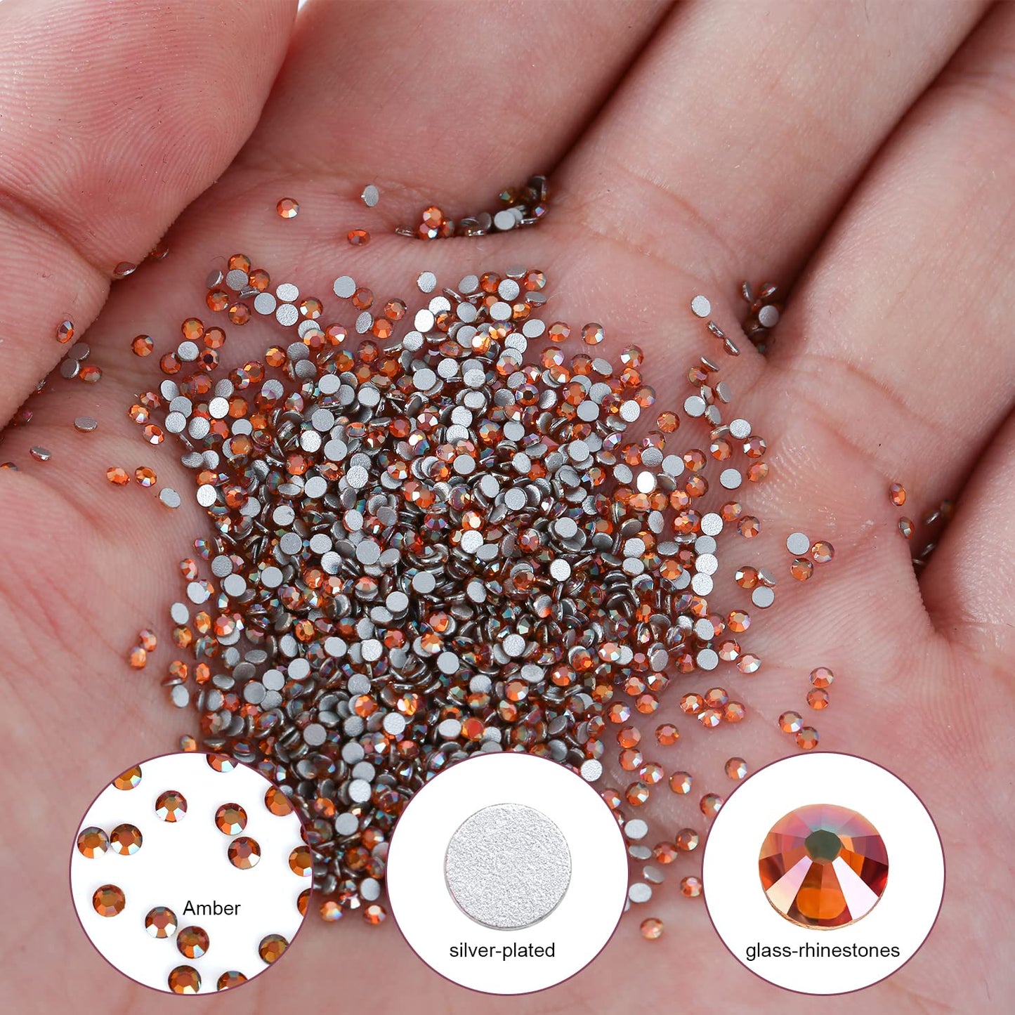 3000Pcs Amber Crystal Rhinestones,Glass Gemstones Flatback Small for Nail Face Makeup Art Crafts Clothes Decoration - (SS4,1.6mm, Amber)
