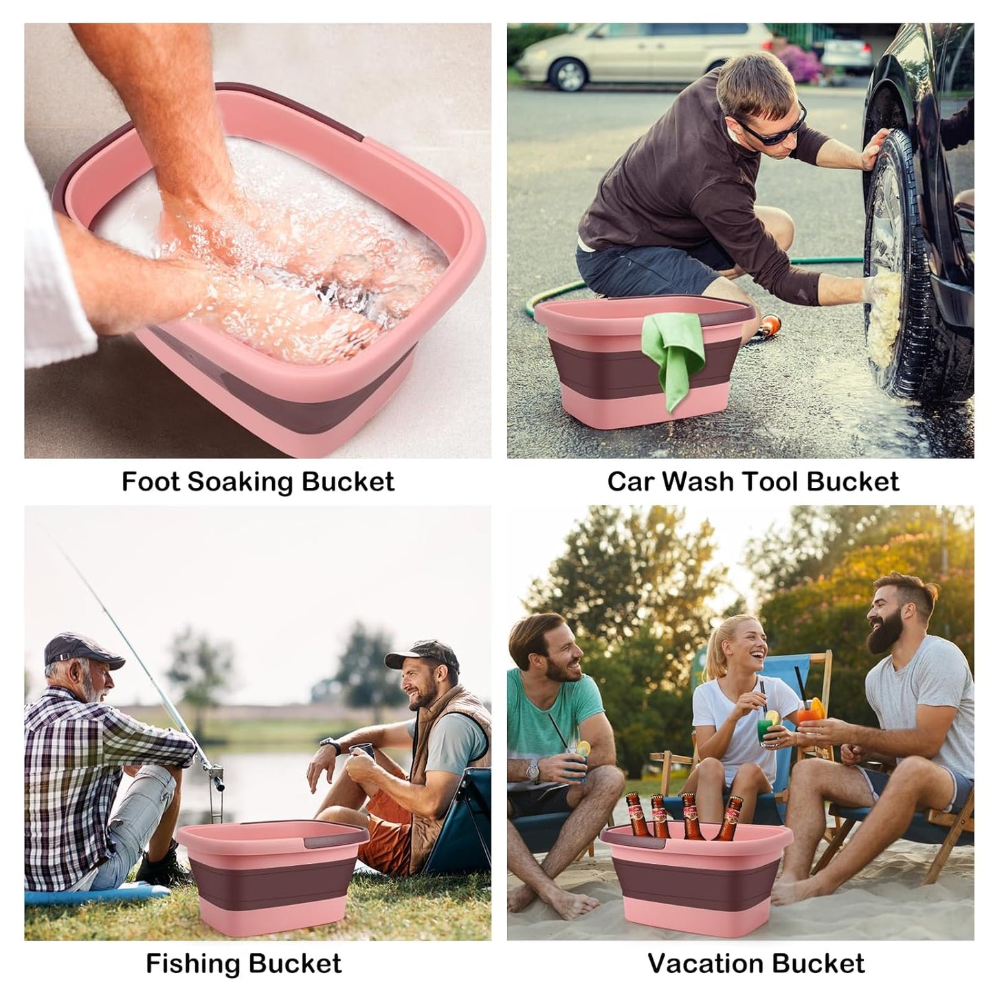 Foot Bath Collapsible Foot Soak Tub,Beinilai Collapsible Foot Bath Basin,Multifunction Plastic Basin with Handles,Foot Tub for Soaking Feet-Pink