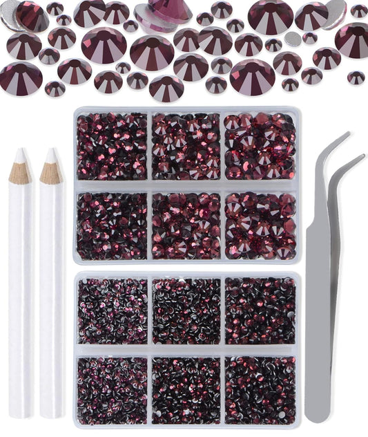 LPBeads 6000 Pieces Amethyst Non Hotfix Rhinestones 6 Sizes Round Crystal Glass Flat Back Rhinestones with Tweezers and Picking Pen for Nail Art Crafts Clothes Bags DIY