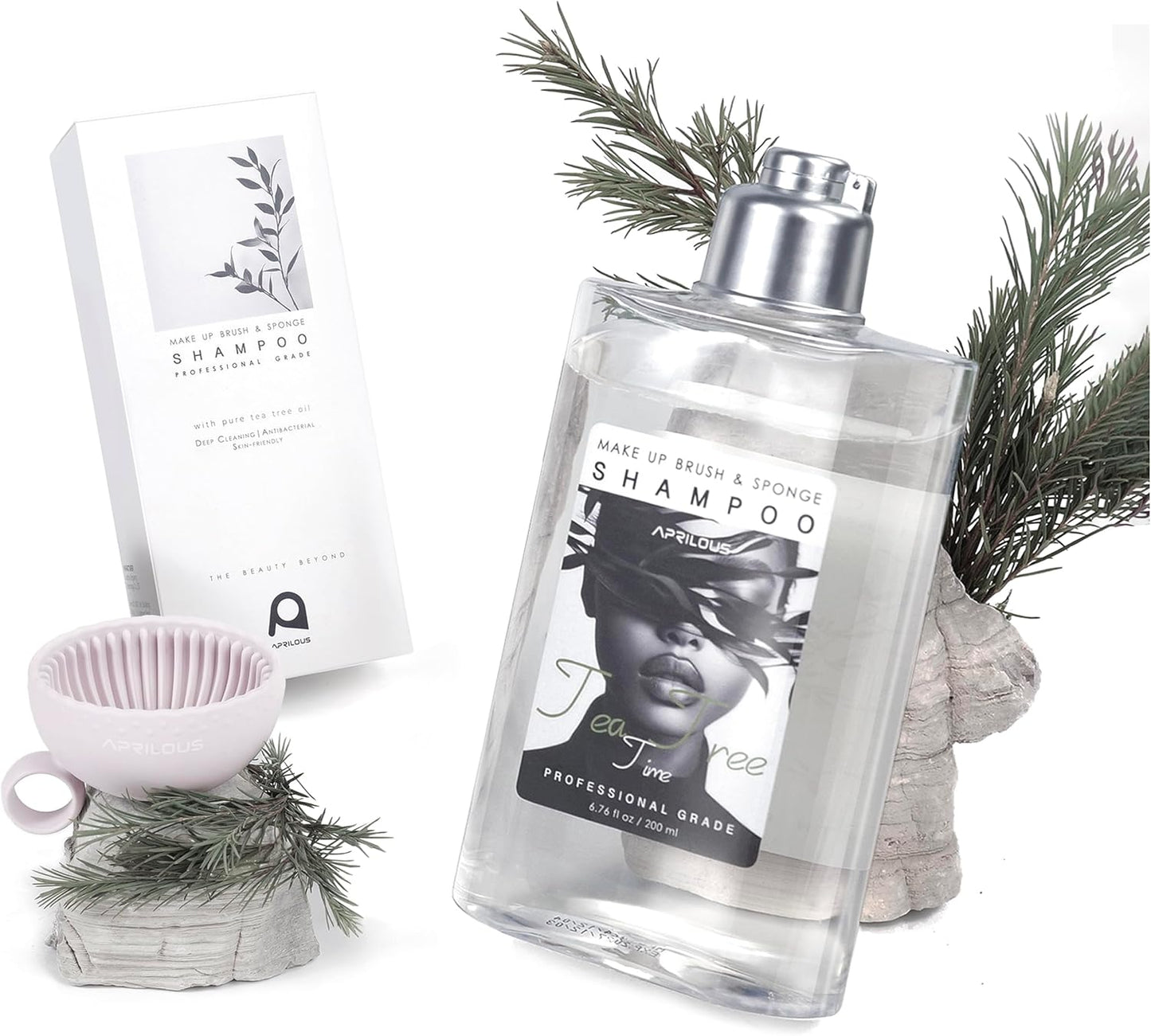 Makeup Brush Cleaner with Silicone Mat, Tea Tree Oil, Shampoo for Sponges & Puffs, Deep Cleaning, Antibacterial, Conditions Bristles, Gentle, Vegan & Cruelty-Free, 6.76 fl.oz