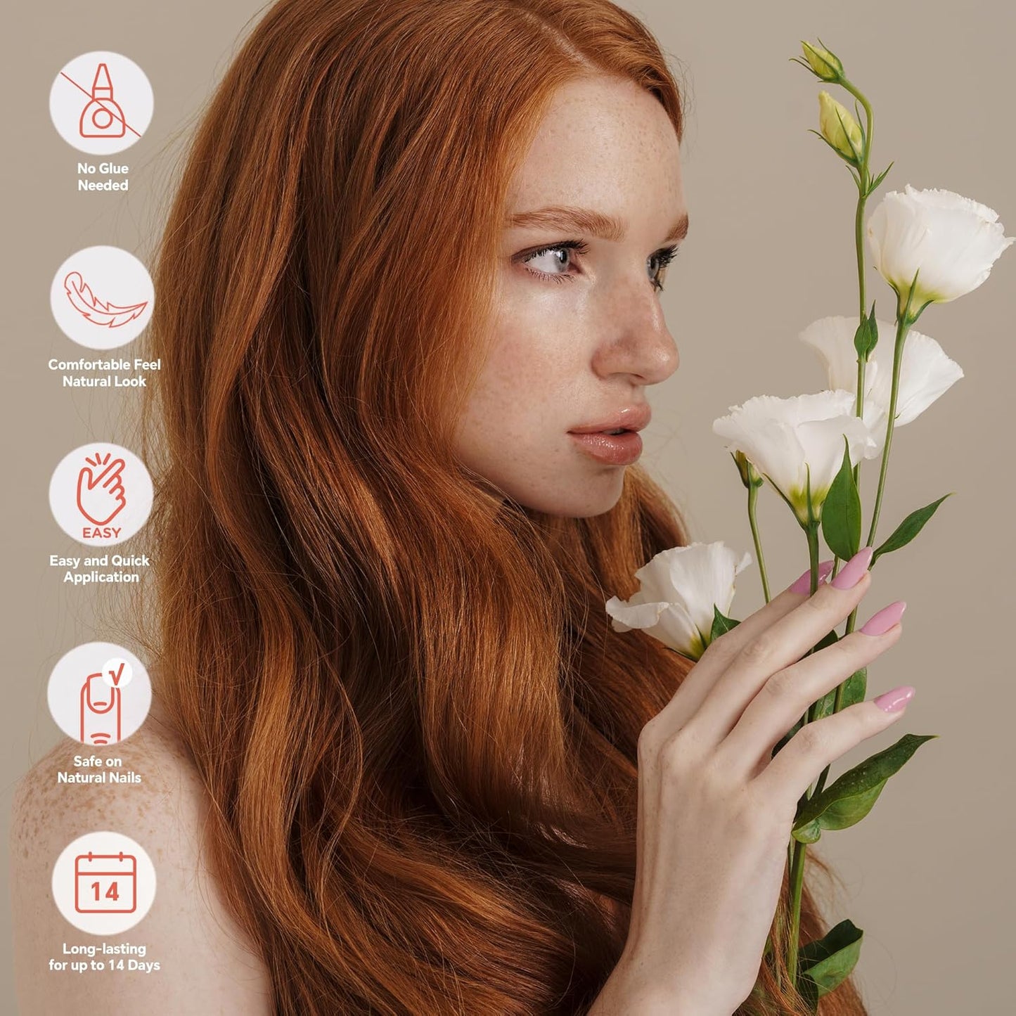 Semi Cured Gel Nail Strips-Multi-Size Semi Gel Press On Nails Stickers Sports & Shower Safe,Glossy Press Ons for Mom & Busy Lifestyle Works with Any UV/LED Lamps(Pink)