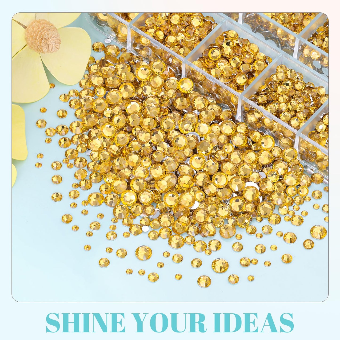 6100Pcs Resin Rhinestones for Crafting with 2Pcs 10ml B7000 Jewelry Glue, 1 Box Flatback Crystals Diamond (Golden Yellow) for Bedazzling Crafts DIY Nail Art, Gems for Clothing Shoes Tumblers