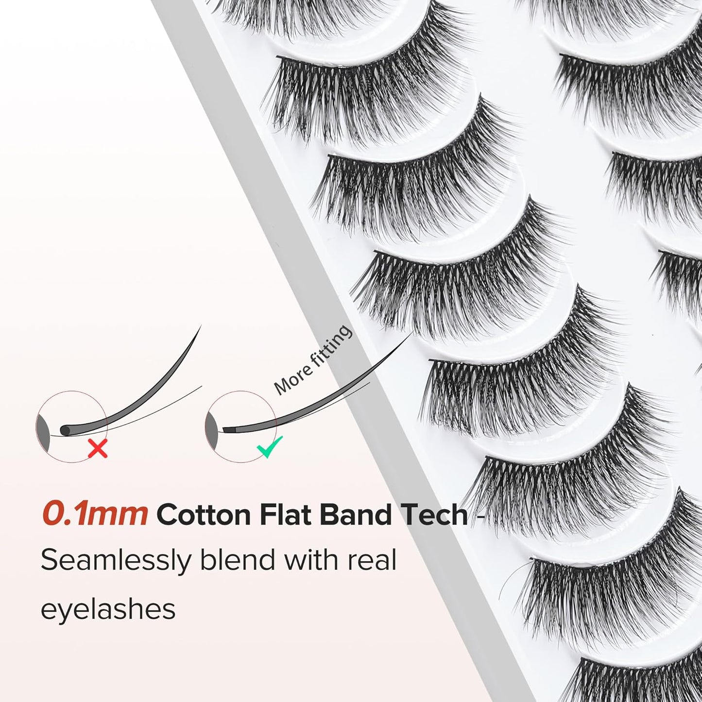 False Eyelashes Cat Eye Lashes Wispy 15mm Strip Eyelashes Thin Band Natural Lashes Fluffy Eyelashes Siligli Lashes Pack Fake Lashes 3D Volume Curly Eyelash 10 Pair