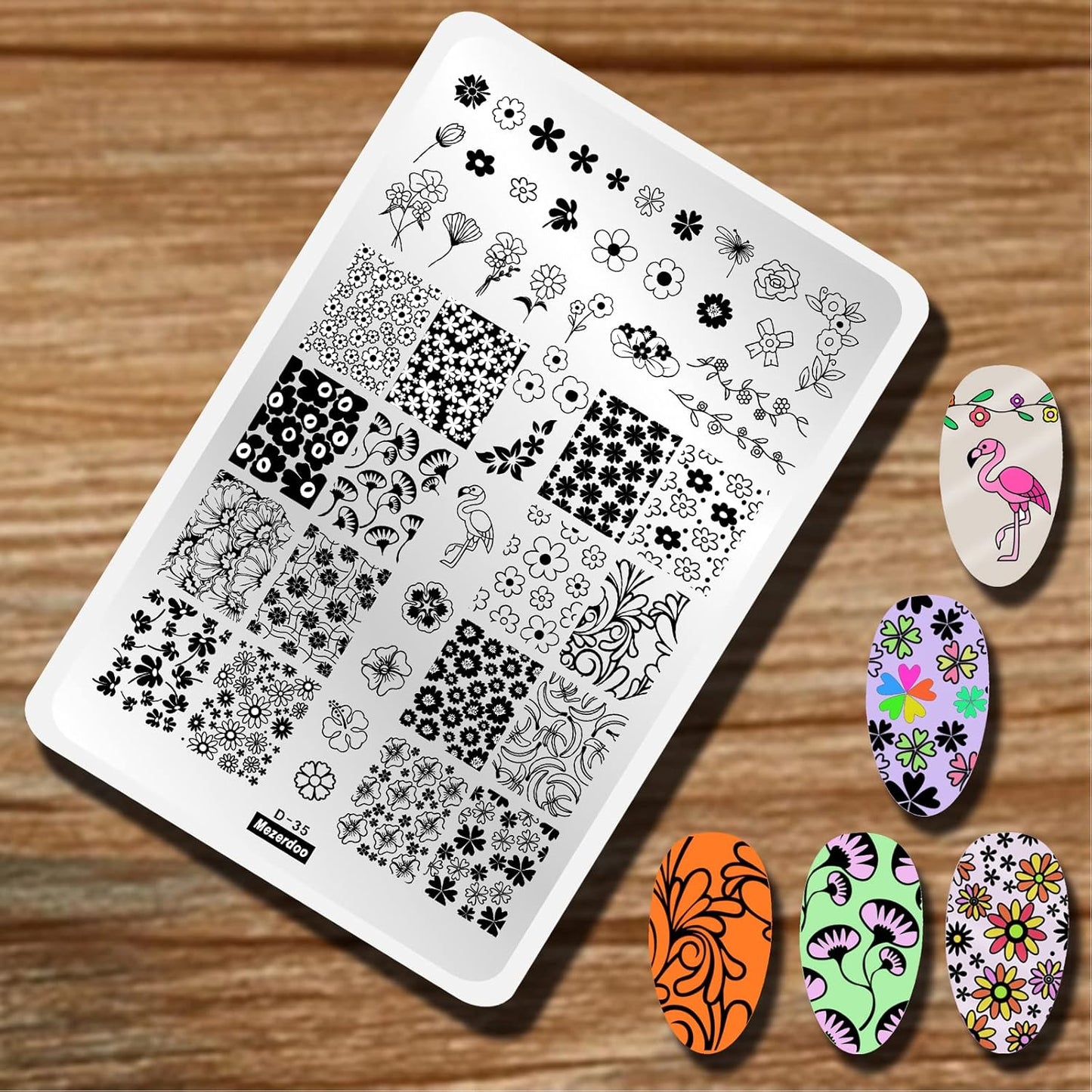 Flowers Leaf Nail Stamping Plates 2pcs Large Nail Stamper Plate Daisy Flower Flamingo Butterfly Image Stamp Templates Reusable Stencils Clover Plantillas Manicure Stamping Plate Template for Girls