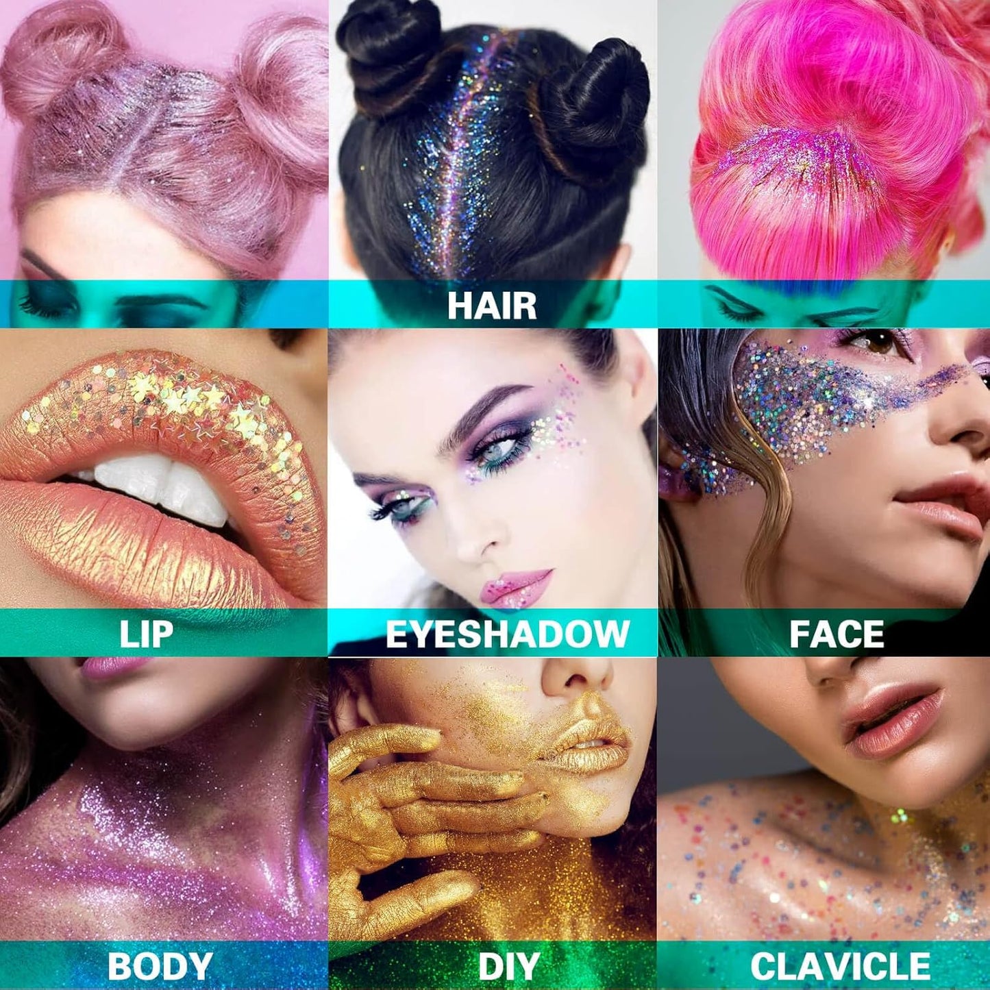 MEICOLY Teal Body Glitter,Mermaid Face Glitter Gel for Halloween Face Paint,Dazzle Green Chunky Glitter for Face Body Eye Lip Hair,Sparkling Holographic Gel Glitter Makeup for Women and Kids