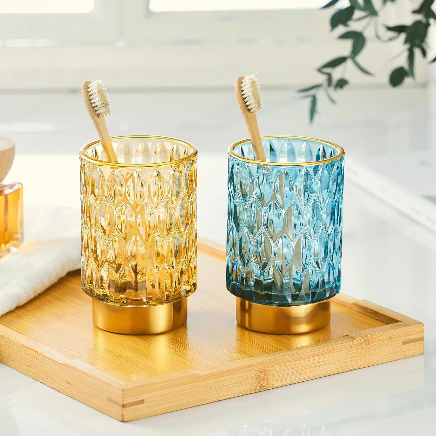 Makeup Brush Holder Organizer,Toothbrush Holders,Desk Pen Pencil Holder,Multifunctional Vintage Glass Brush Cup（A39-2-US）