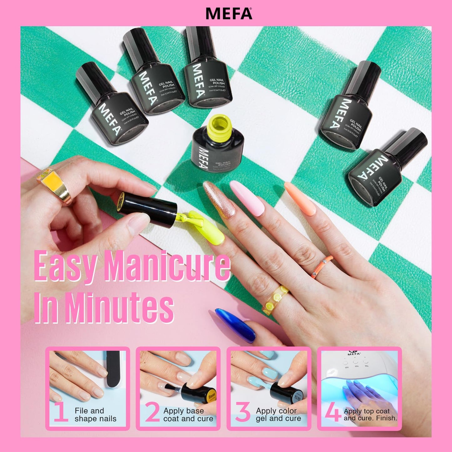MEFA Gel Nail Polish Set, 23 Pcs Pastel Hot Pink Sage Green Blue Bright Spring Colors Gel Polish Set Macaron Colors Soak Off Nail Polish Nails Art for Women Girl DIY Salon Home Manicure Decoration