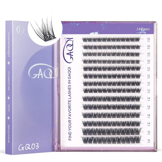 GAQQI Lash Clusters, GQ03 False Eyelashes DIY Lash Extensions D Curl 168PCS Cluster Lashes 10-16MM, Wispy and Natural Lash Wisps (GQ03,10-16mm,D Curl)