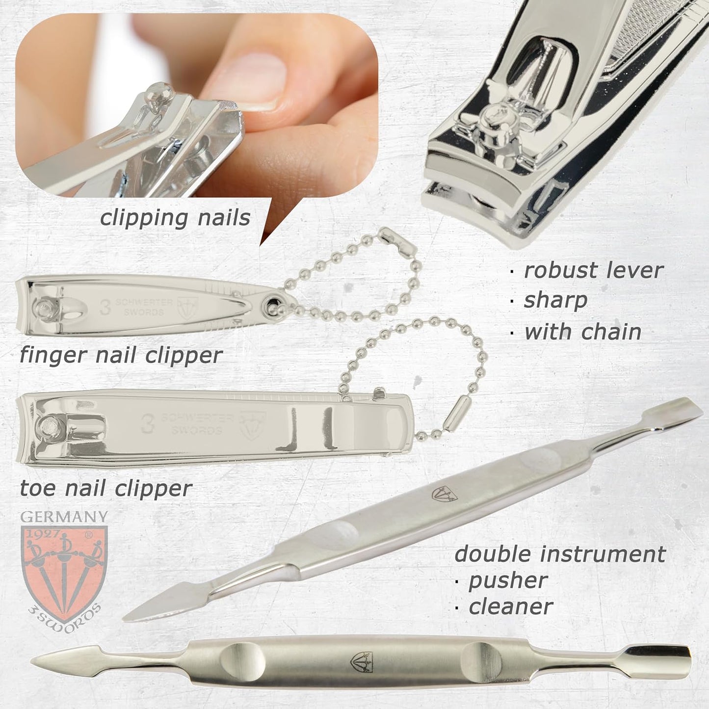 3 Swords Germany - brand quality 12 piece manicure pedicure grooming kit set for professional finger & toe nail care with black genuine leather case - Made in Germany