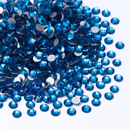 Capri Blue Flatback Rhinestones, Glass Rhinestones for Nail Art and Craft, Glue Fix, Loose Crystal Gemstones(Capri Blue, SS6, 1440pcs, 1.9-2.0mm)