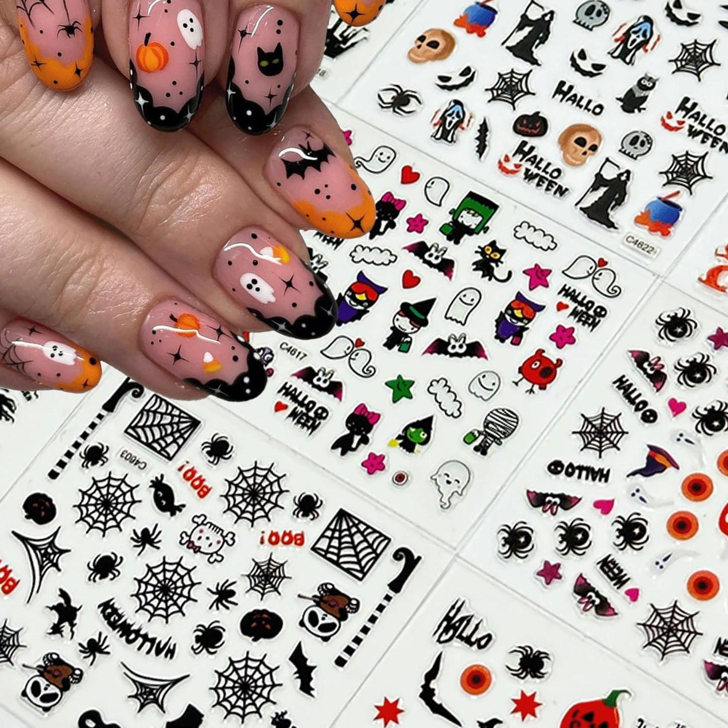30 Sheets Halloween Nail Stickers 3D Self Adhesive Halloween Nail Decals Ghost Spider Nail Art Stickers Pumpkin Bat Nail Design Nail Art Supplies for Acrylic Nails Decorations for Women
