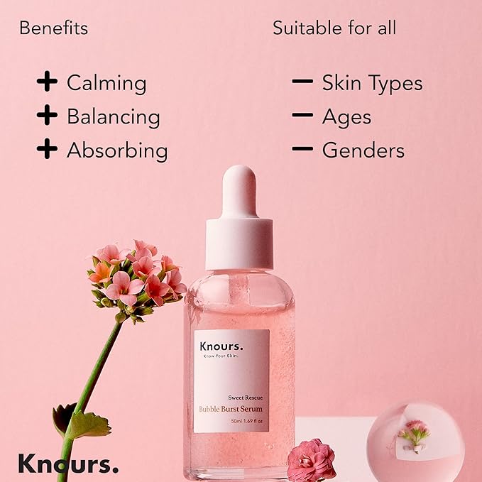 Knours. Balancing 5xHA+Gromwell Root oil Bubble Burst Serum w/ 59% Rose Water Niacinamide, Retinal Hydrating Healthy Serum for Improved Tone & Texture EWG Verified Clean Beauty 50ml/1.69fl. oz.