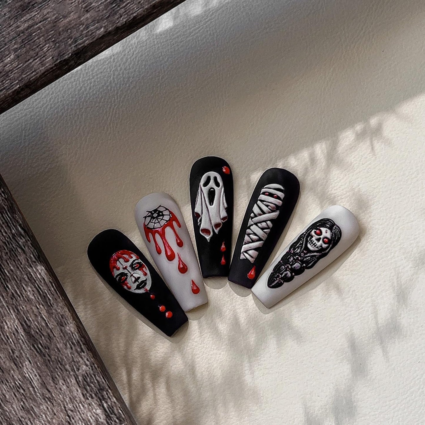 Halloween Ghost Nail Stickers 3D Embossed Stickers for Nails Spooky Nail Decals with Mummy Blood Drop Pumpkin Designs DIY Self Adhesive Nails Art Decoration