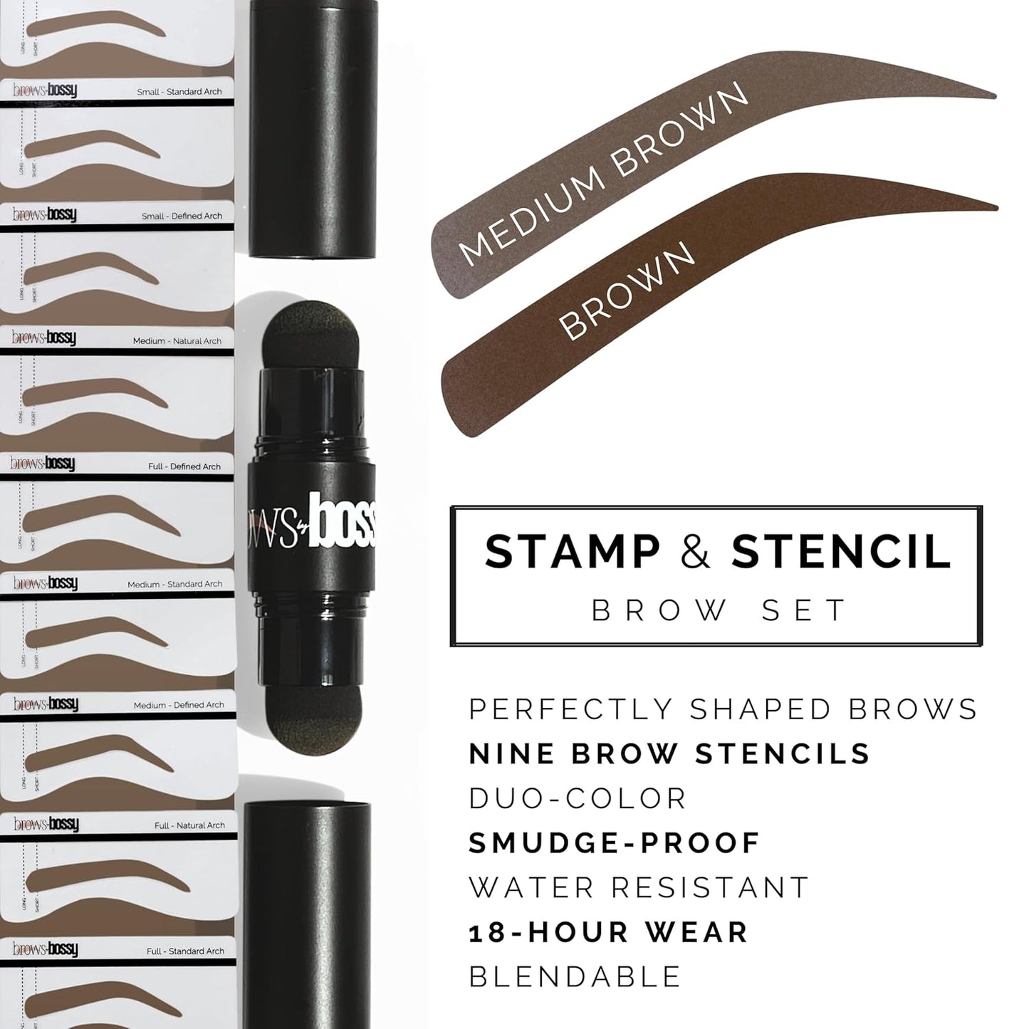 Dual-Color Eyebrow Stamp Stencil Kit with 9 Reusable Eyebrow Stencils for Professional Brow Stamping Shaping Kit and Instant Long Lasting Filling and Waterproof Tinting Definer