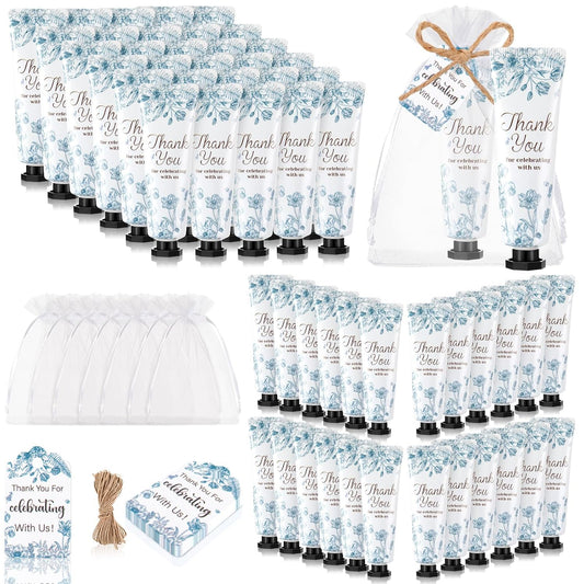 48 Sets Baby Shower Hand Cream Party Favors for Guests Gift Bulk Travel Size Hand Lotion Set for Baby Shower Wedding Christmas(Blue Flower)
