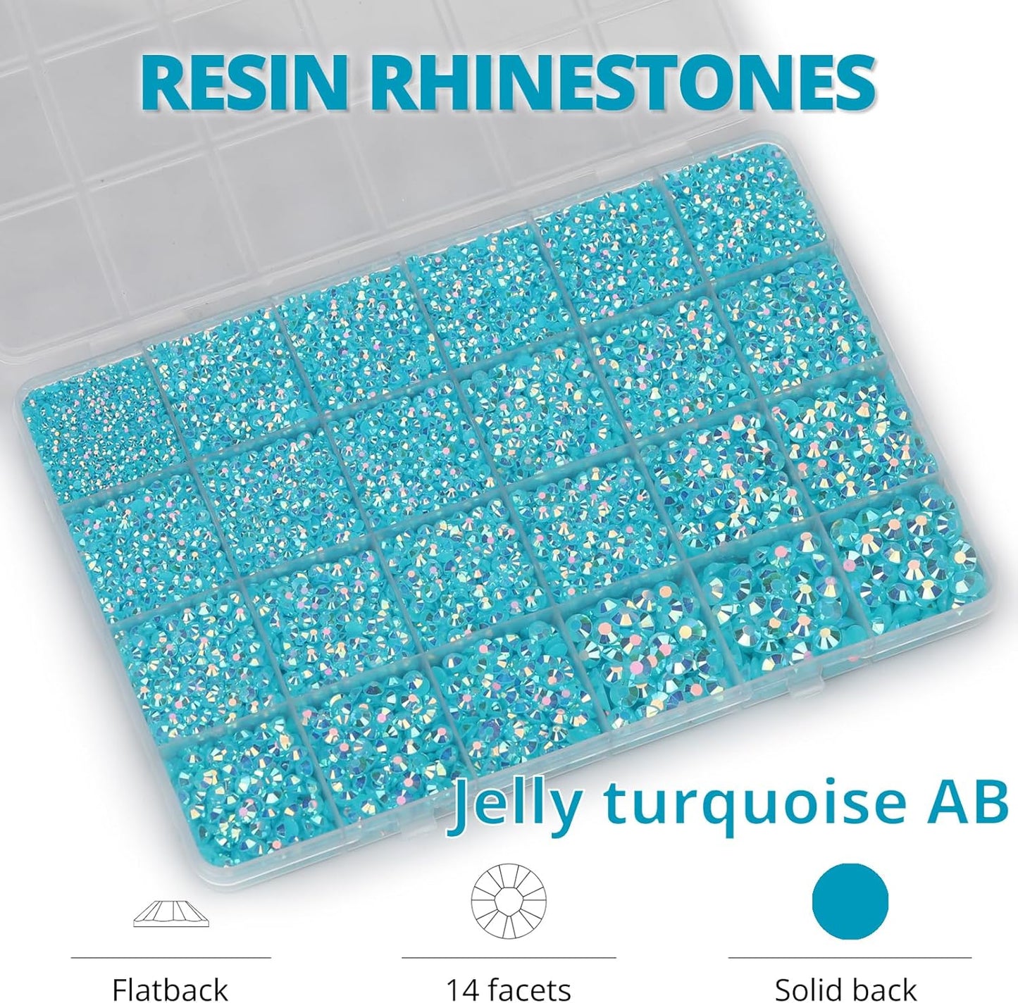 30000Pcs Resin Jelly Rhinestones Set for Crafting Bedazzling, Turquoise AB Flatback Gems Jewels for Crafts Clothes Shoes Fabric Outfit Nails Makeup, Flat Back Crystal 2-6mm with b 7000 Glue